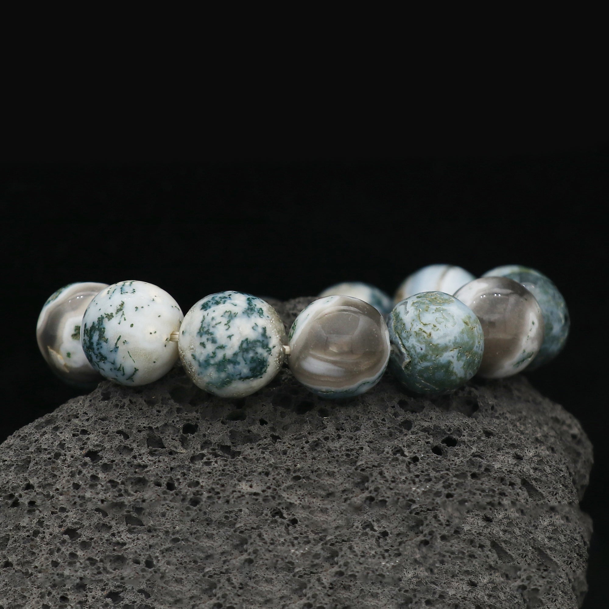 Natural Moss Green Opal Bracelet Round Plain Gemstone Beads Handmade 239 Ct