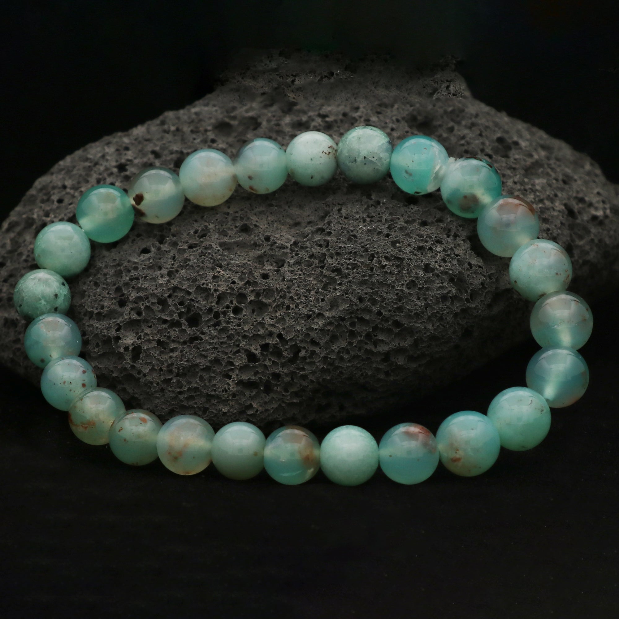 Natural Aqua Chalcedony Crystal Bracelet Round Beaded Handmade Jewelry 95 Ct