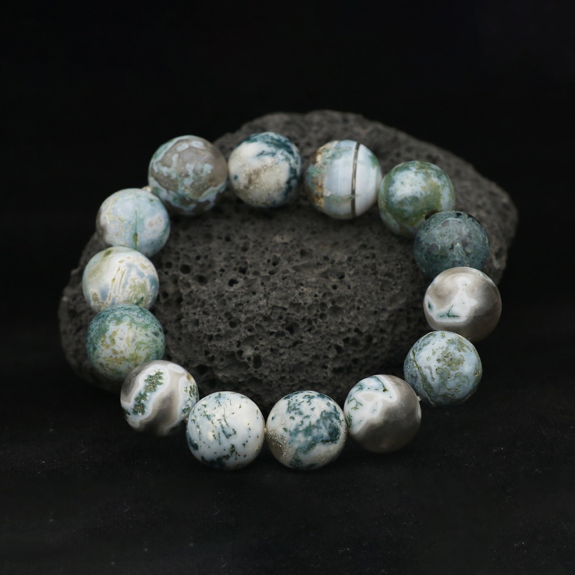 Natural Moss Green Opal Bracelet Round Plain Gemstone Beads Handmade 239 Ct