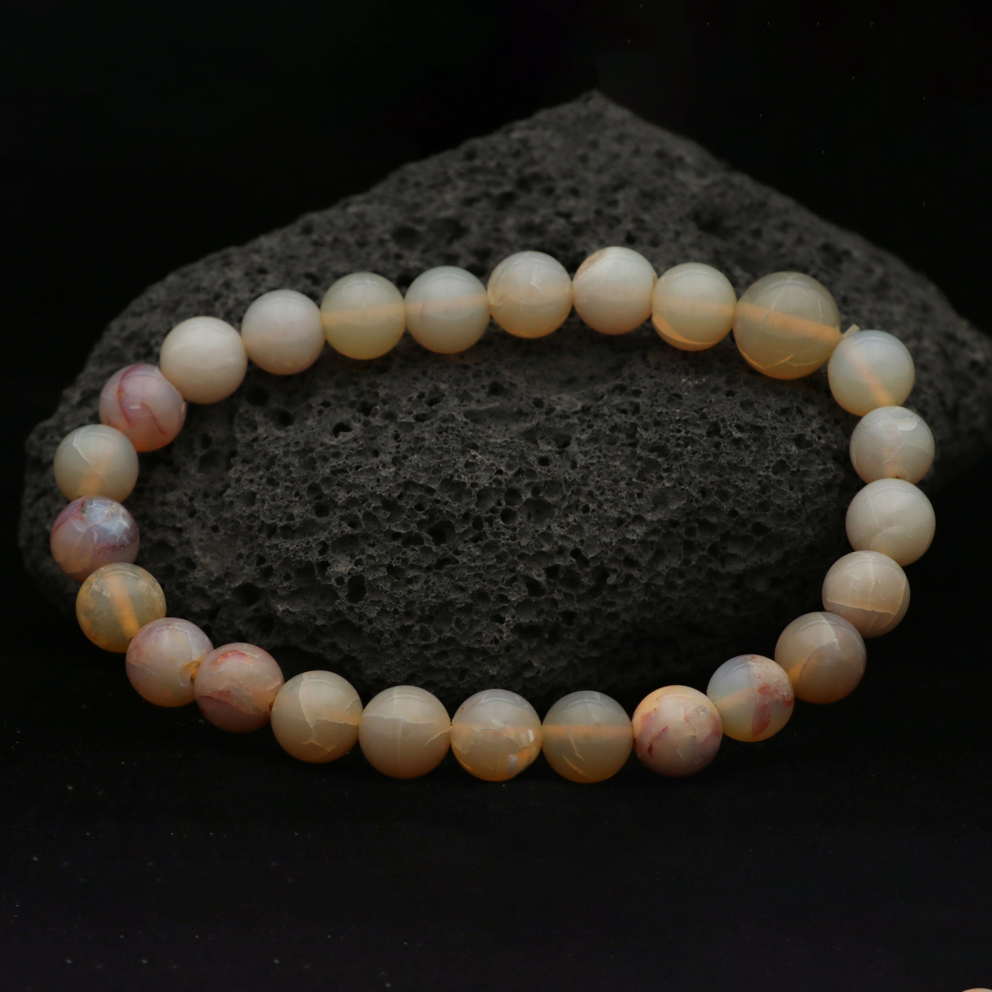 Lustrous Australian Opal Bracelet Natural Round Beads Handcrafted Jewelry 70 Ct