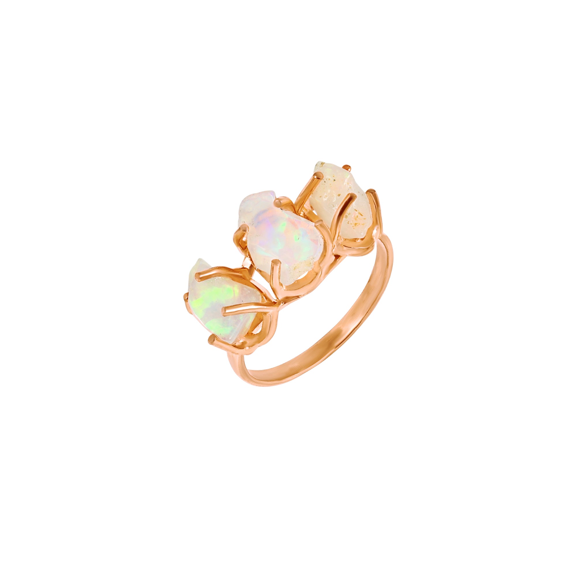 Raw Ethiopian Opal Three Stone Ring in 925 Sterling Silver Rough Gemstone Handmade October Birthstone Jewelry