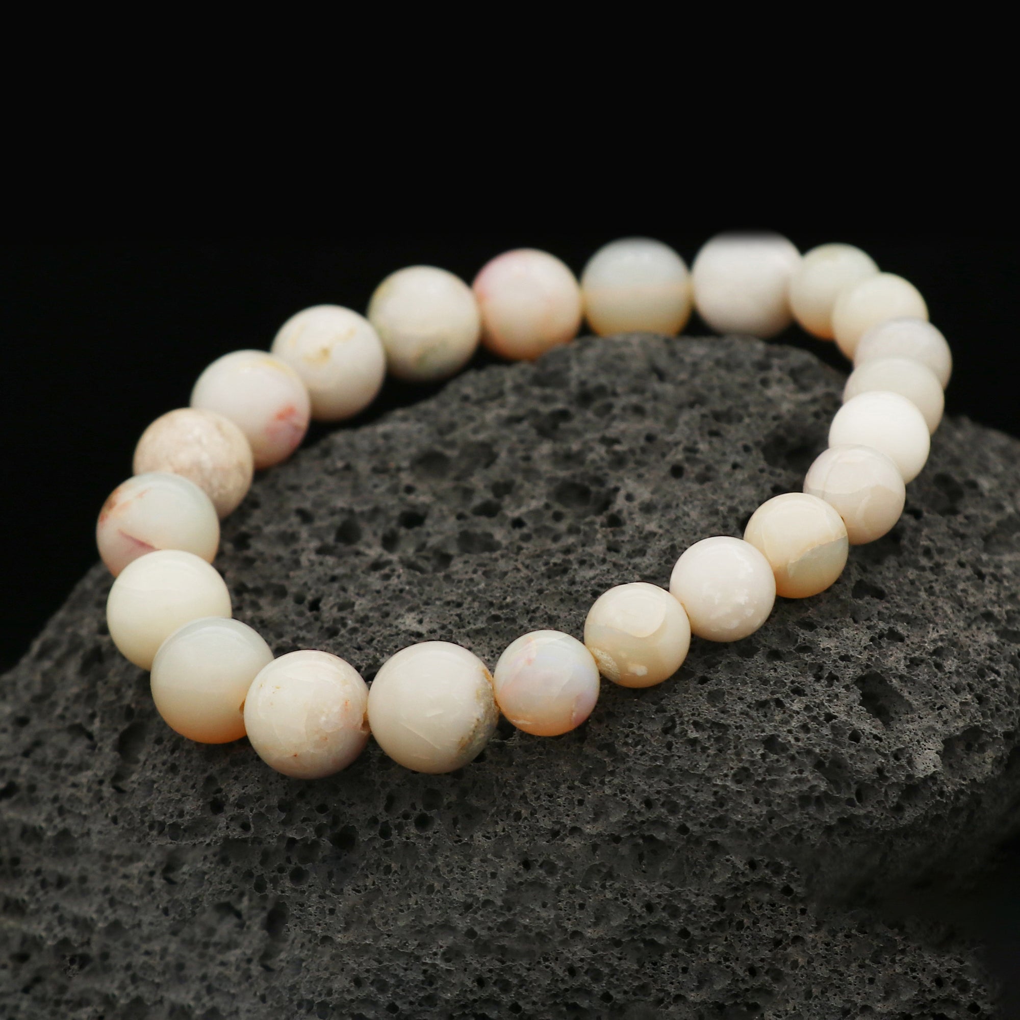 Australian Opal Bracelet 89 Ct Natural 8–9.9mm Round Beads Handmade Jewelry