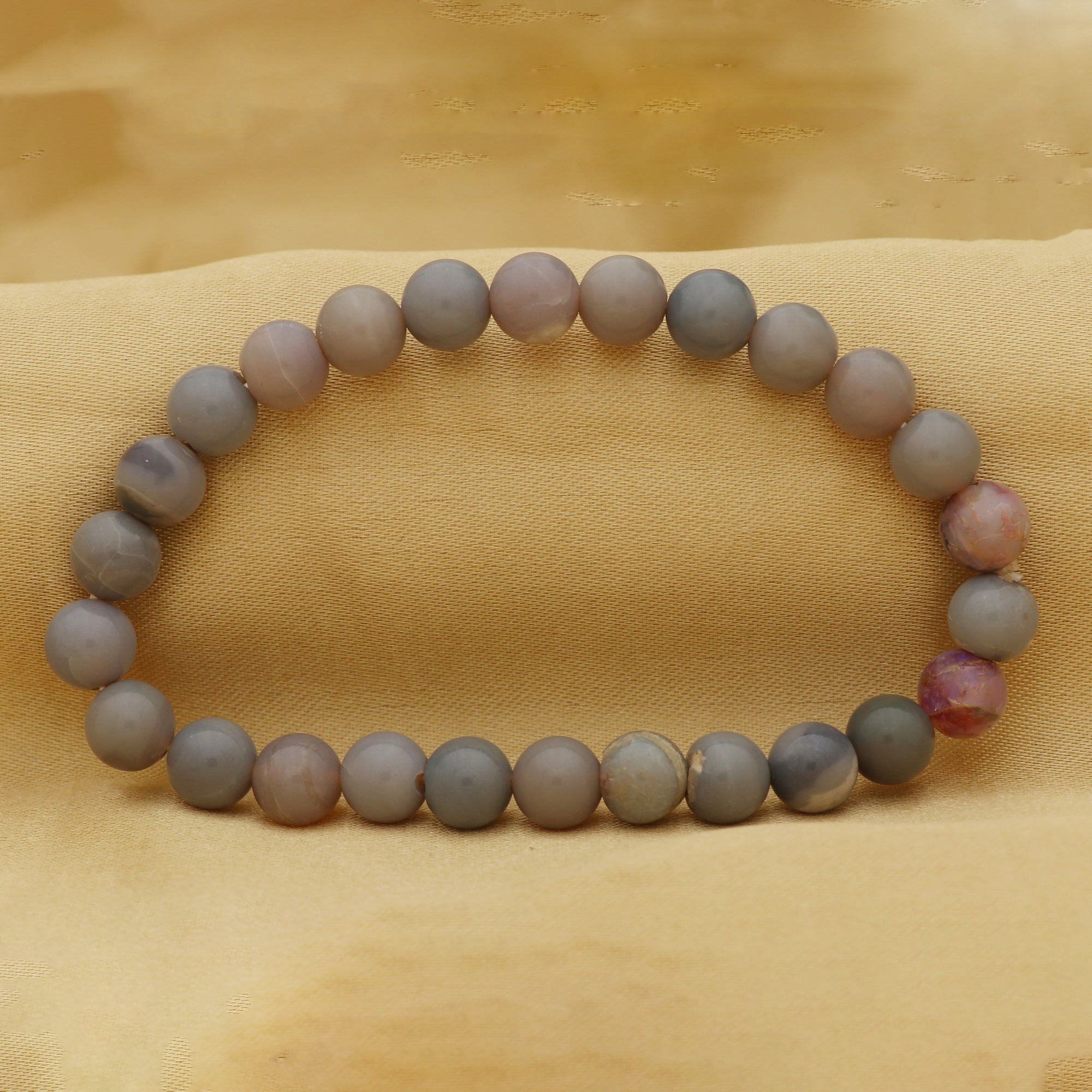 Australian Opal Bead Bracelet, Polished Round Gemstones, Handmade, 73 Ct