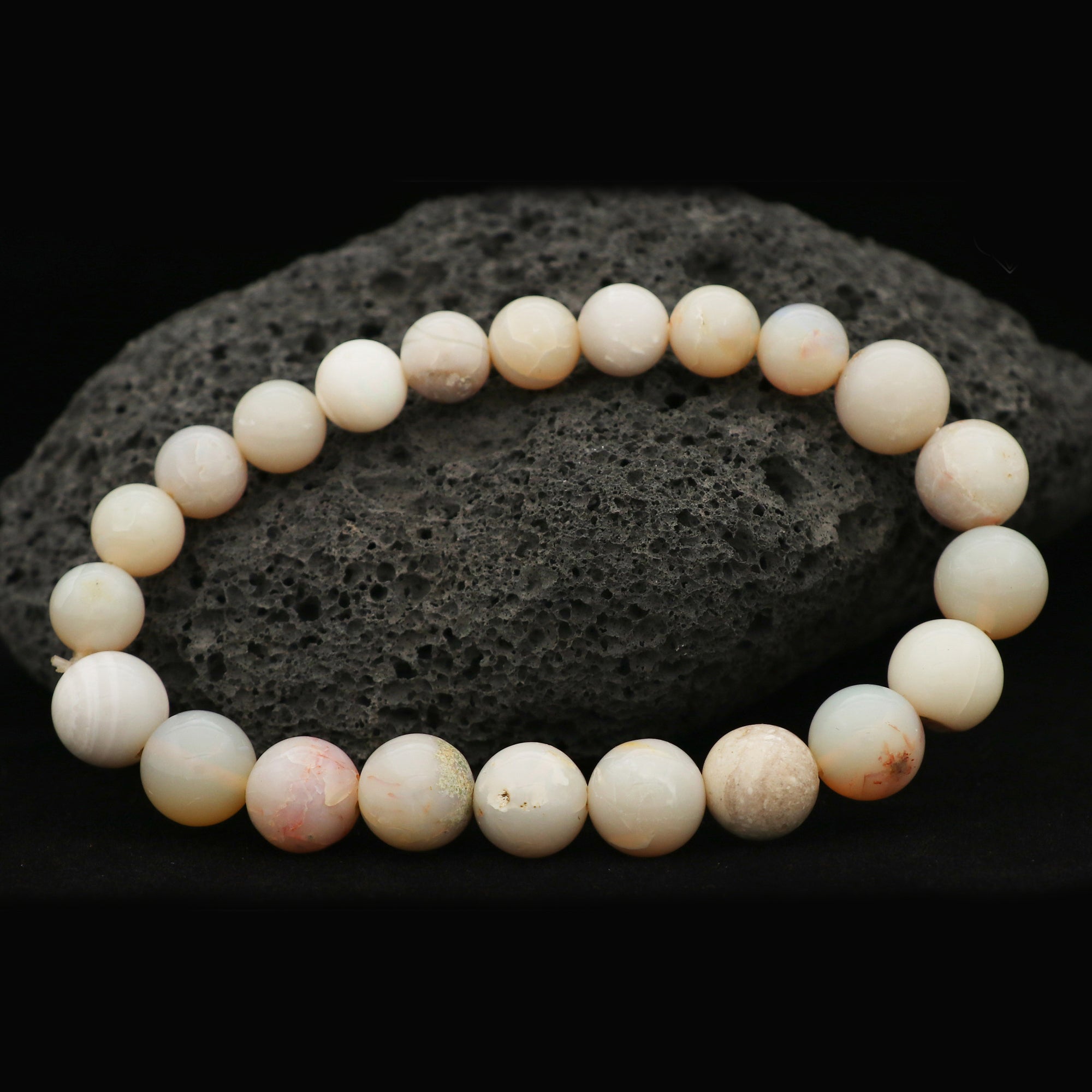 Australian Opal Bracelet 89 Ct Natural 8–9.9mm Round Beads Handmade Jewelry