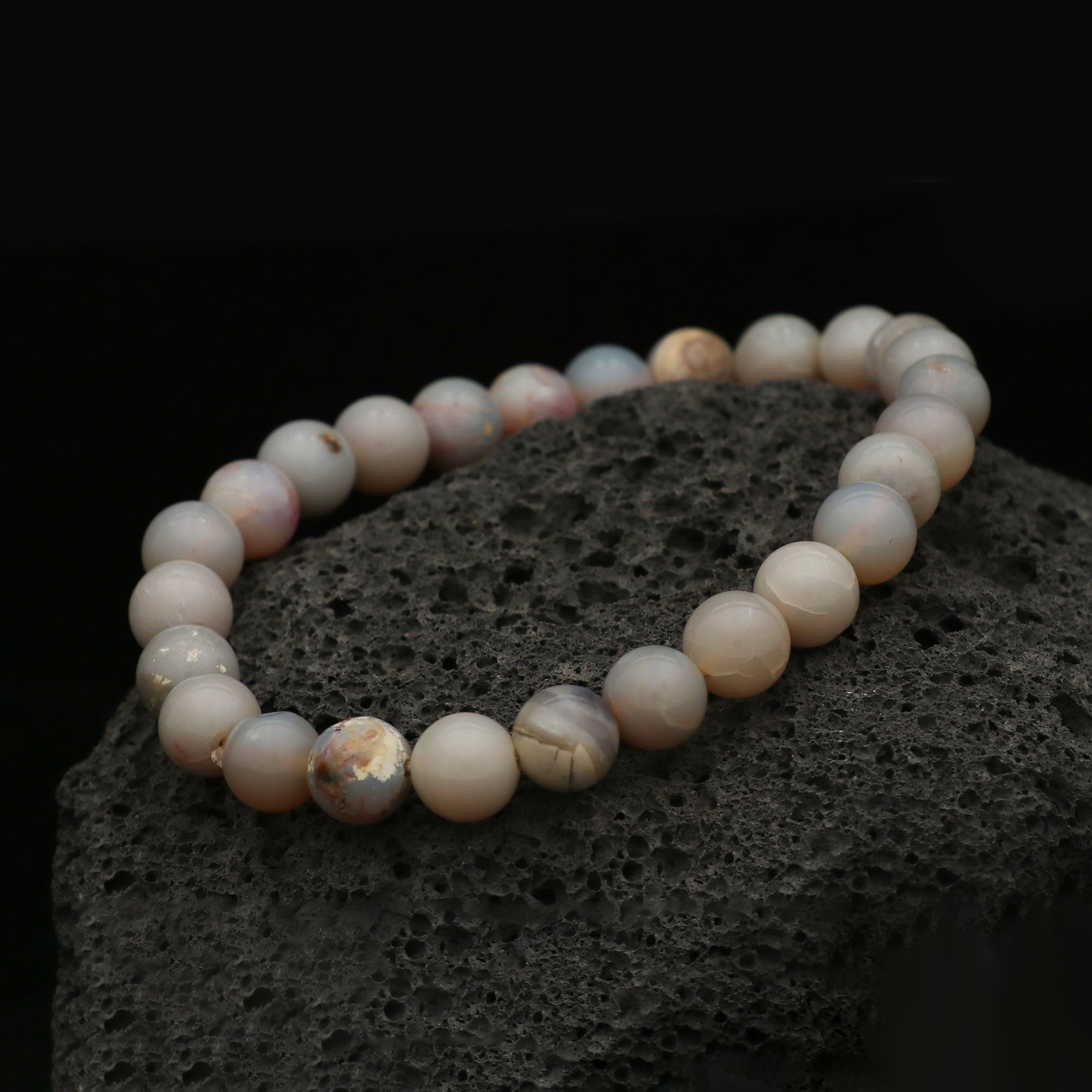 Australian Opal Gem Bracelet Smooth Round Beads Handmade October Jewelry 68 Ct