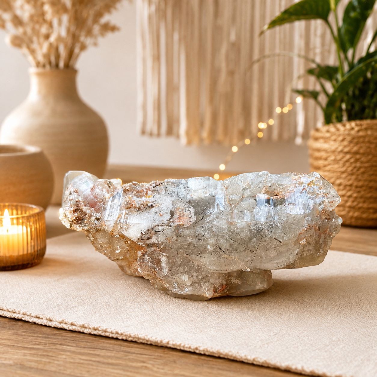 White Phantom Collector Grade Samadhi Quartz Crystal Cluster Himalayan