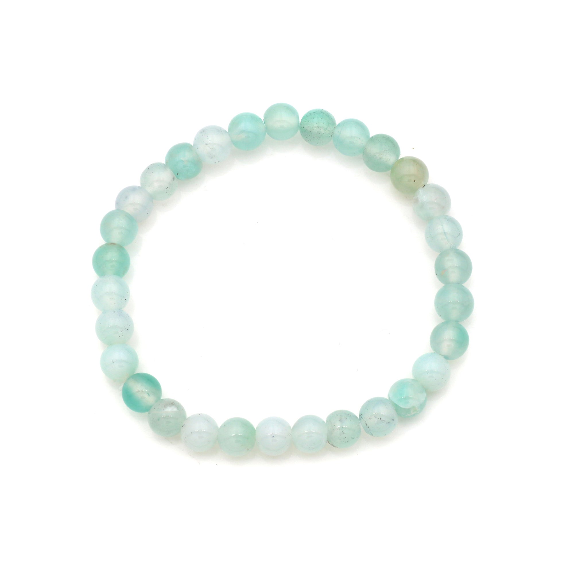 Handcrafted Aqua Chalcedony Bead Bracelet Natural Blue Gemstone Stretch Jewelry 63 Ct