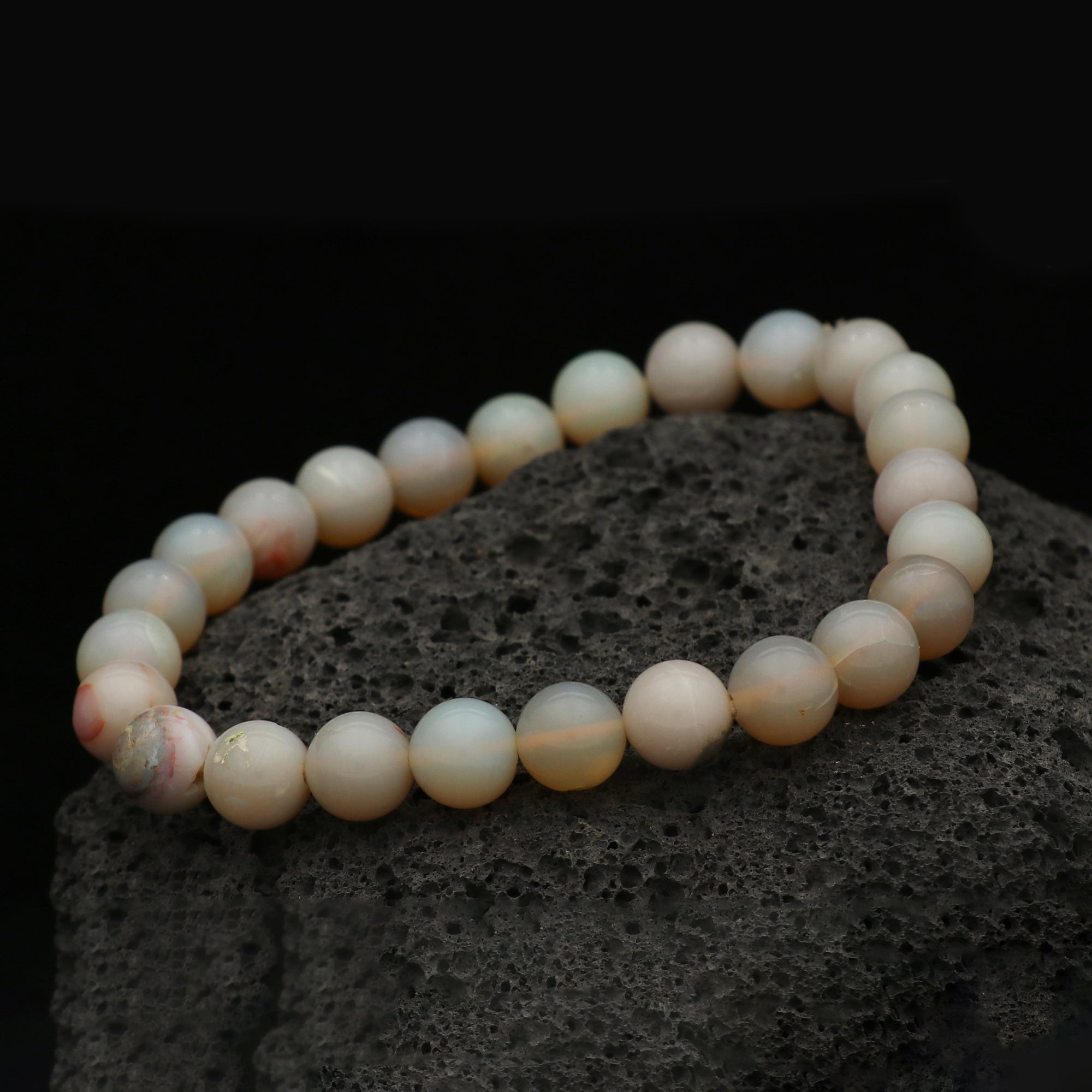 Australian Opal Stretch Bracelet Polished Round Gemstone Beads October Gift 70 Ct
