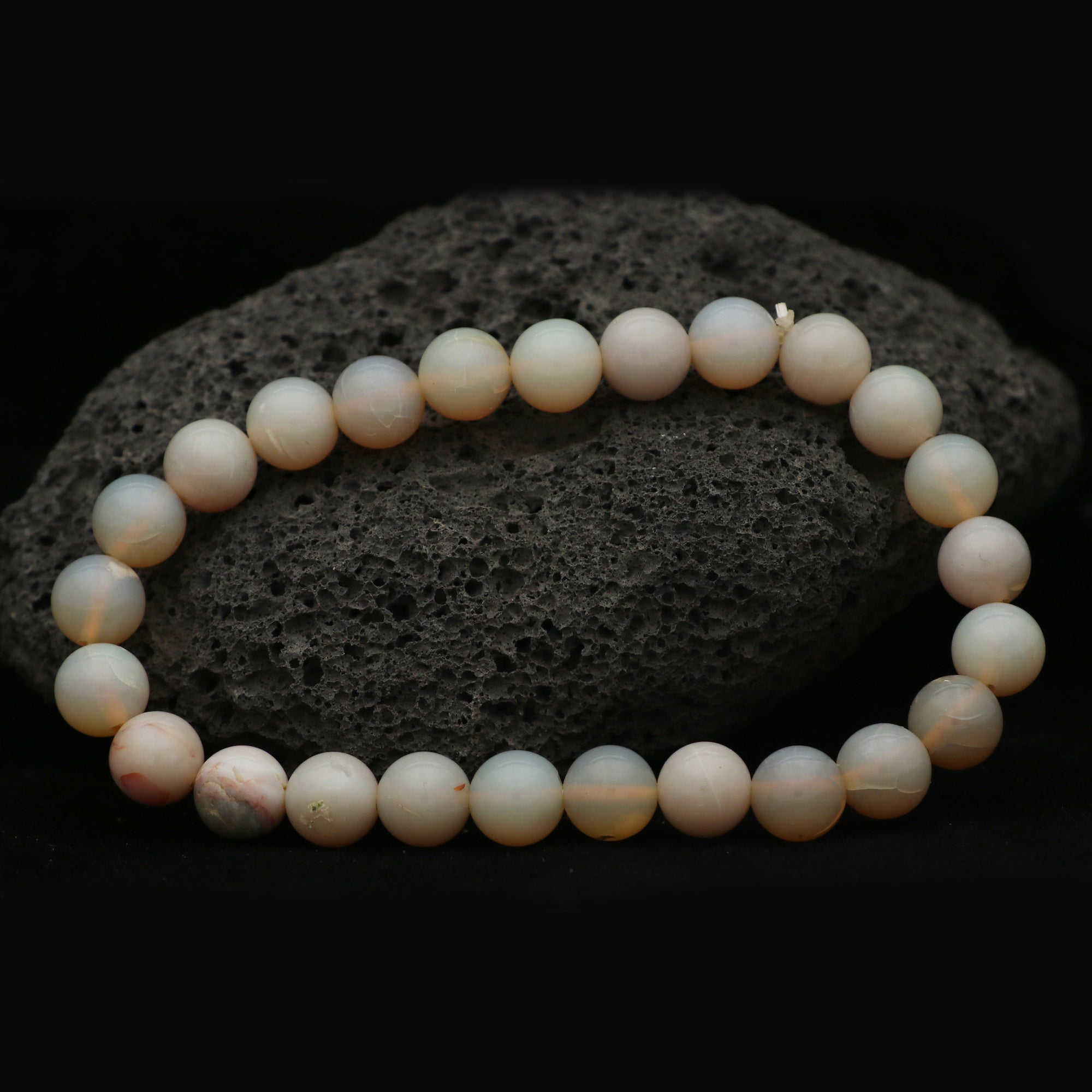 Australian Opal Stretch Bracelet Polished Round Gemstone Beads October Gift 70 Ct