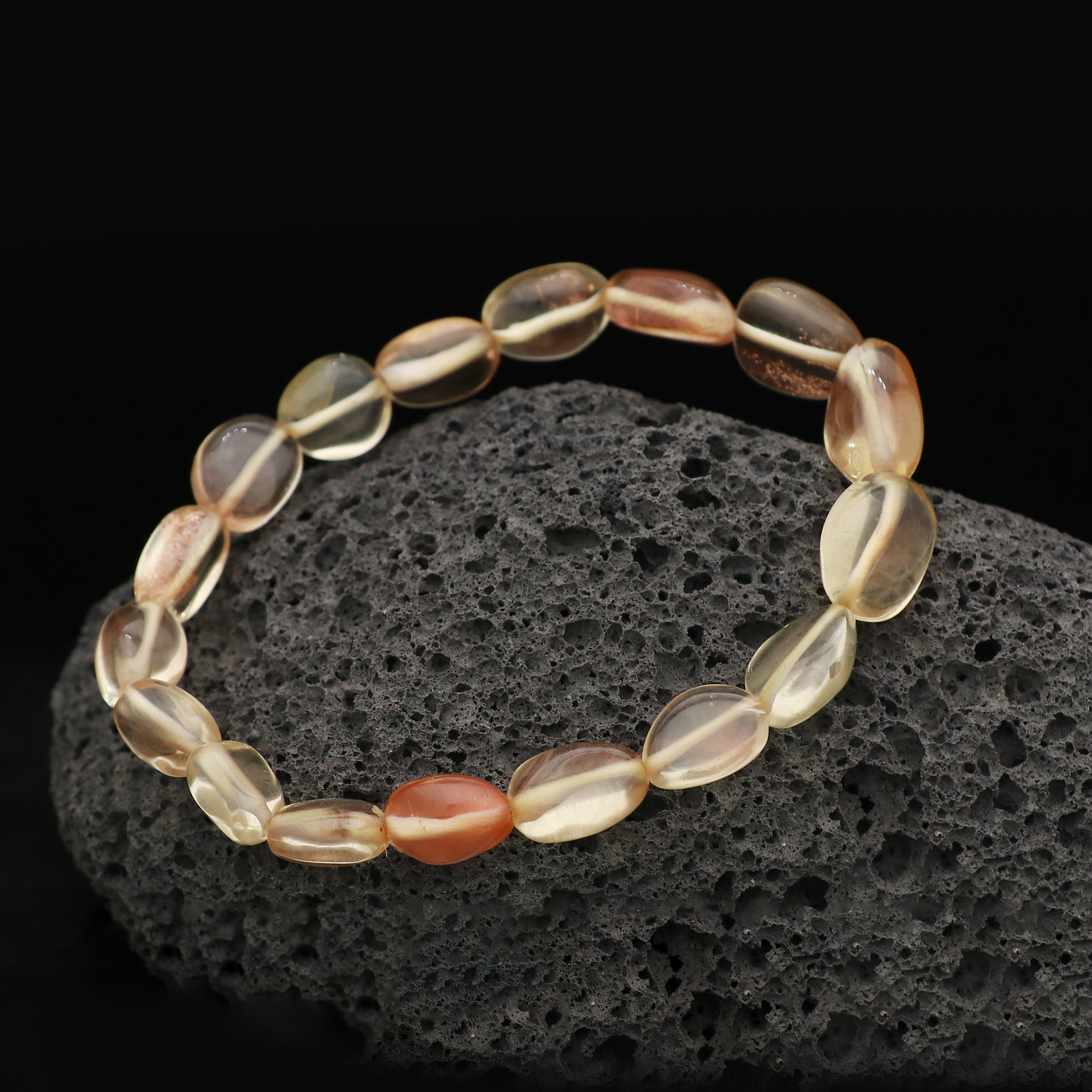 Natural Oregon Sunstone Bracelet Oval Nugget Plain Gemstone Beads Handmade 69 Ct