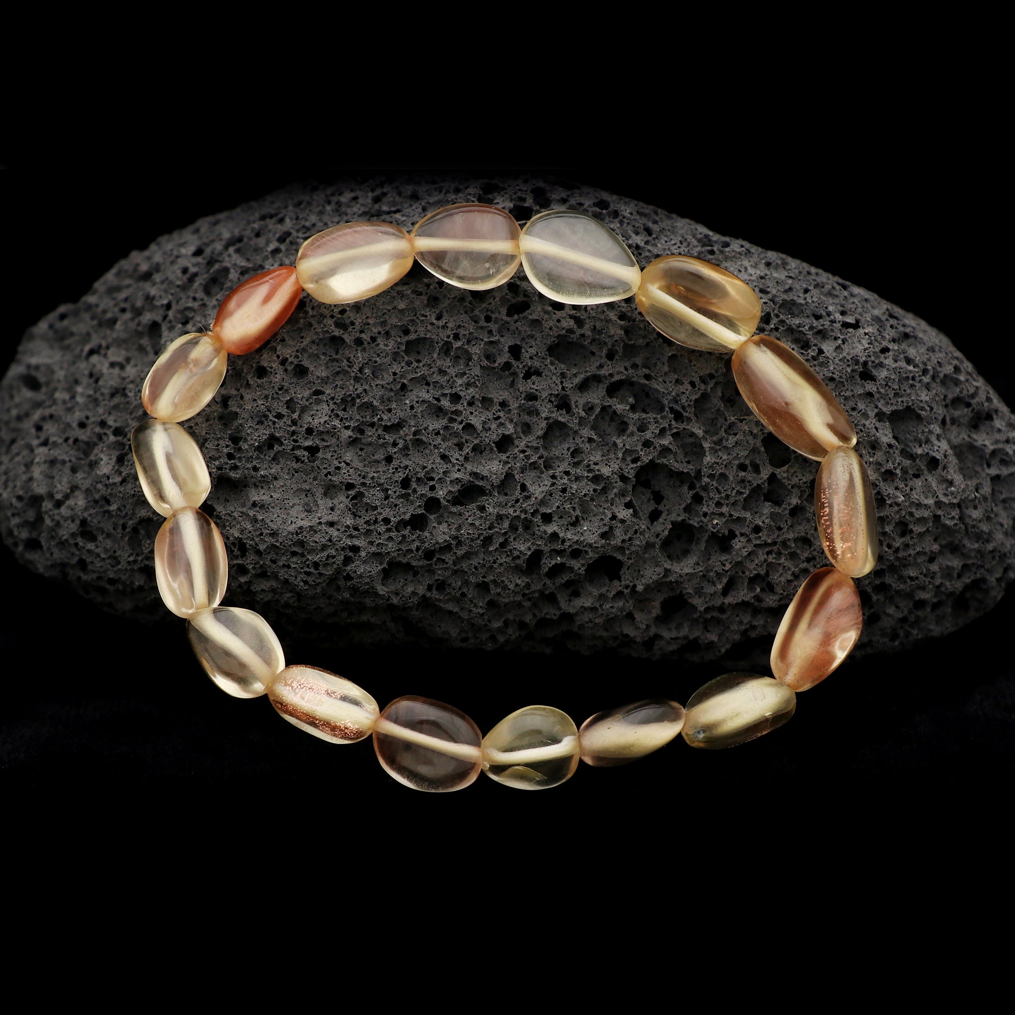 Natural Oregon Sunstone Bracelet Oval Nugget Plain Gemstone Beads Handmade 69 Ct