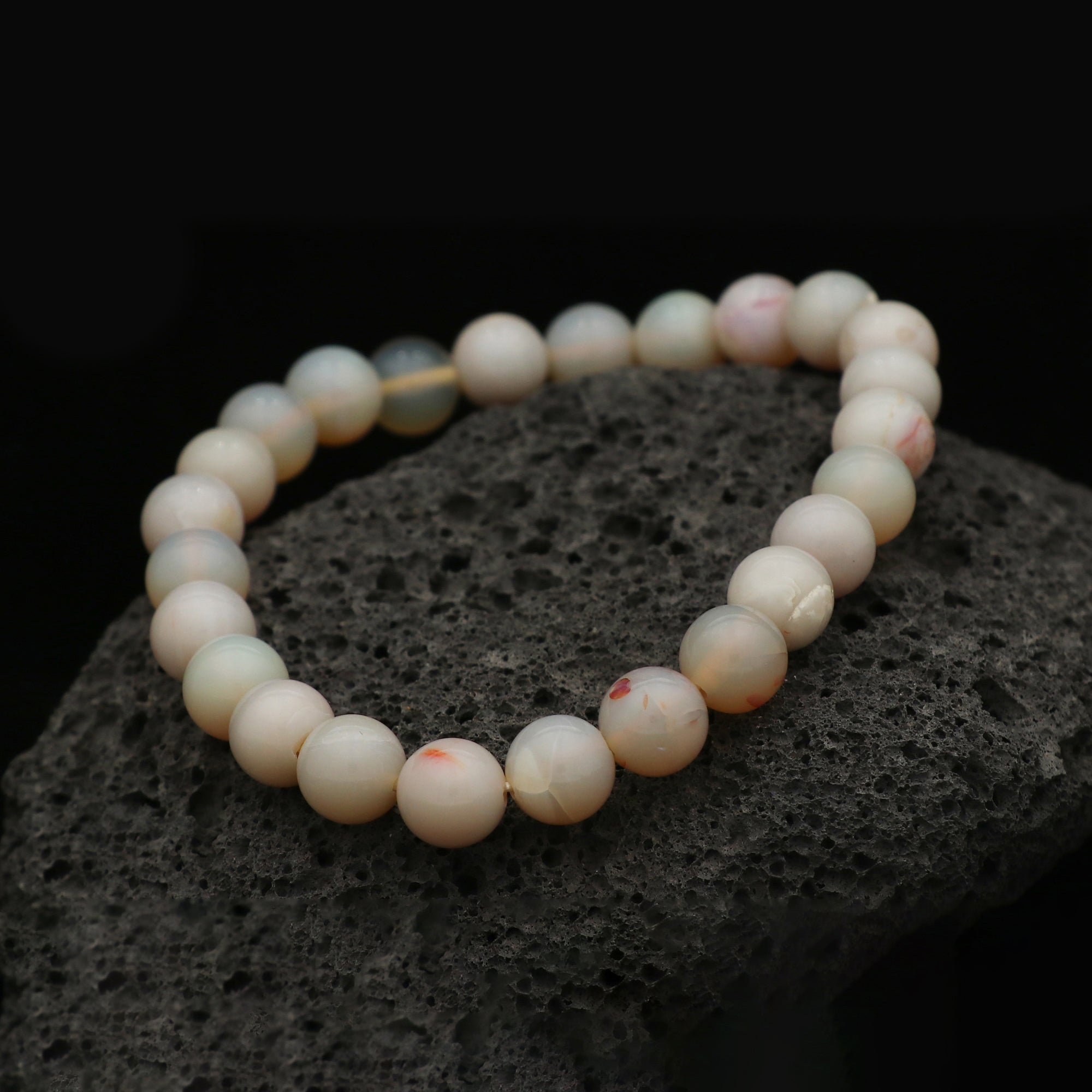 Radiant Australian Opal Bracelet Polished Round Gem Beads Handmade Jewelry 69 Ct
