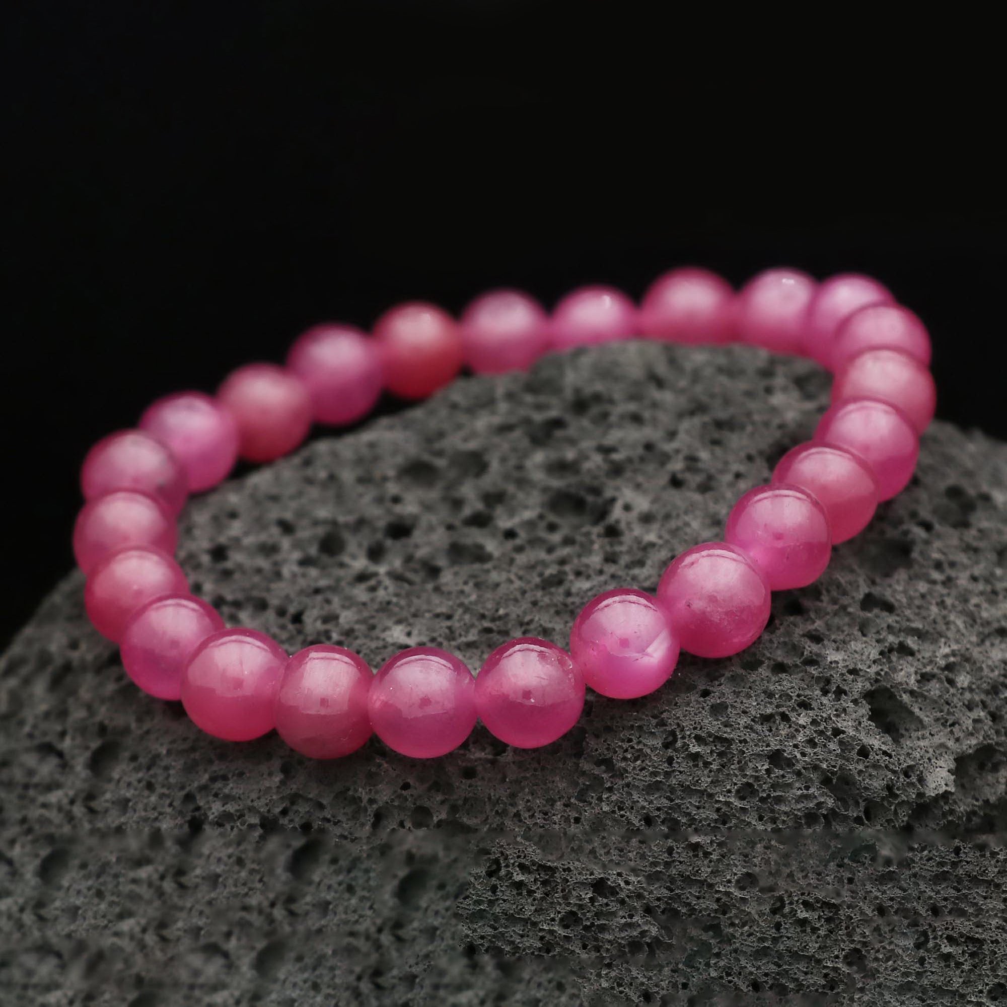 Natural Pink Sapphire Bracelet Round Plain Gemstone Beads Handmade 131 Ct