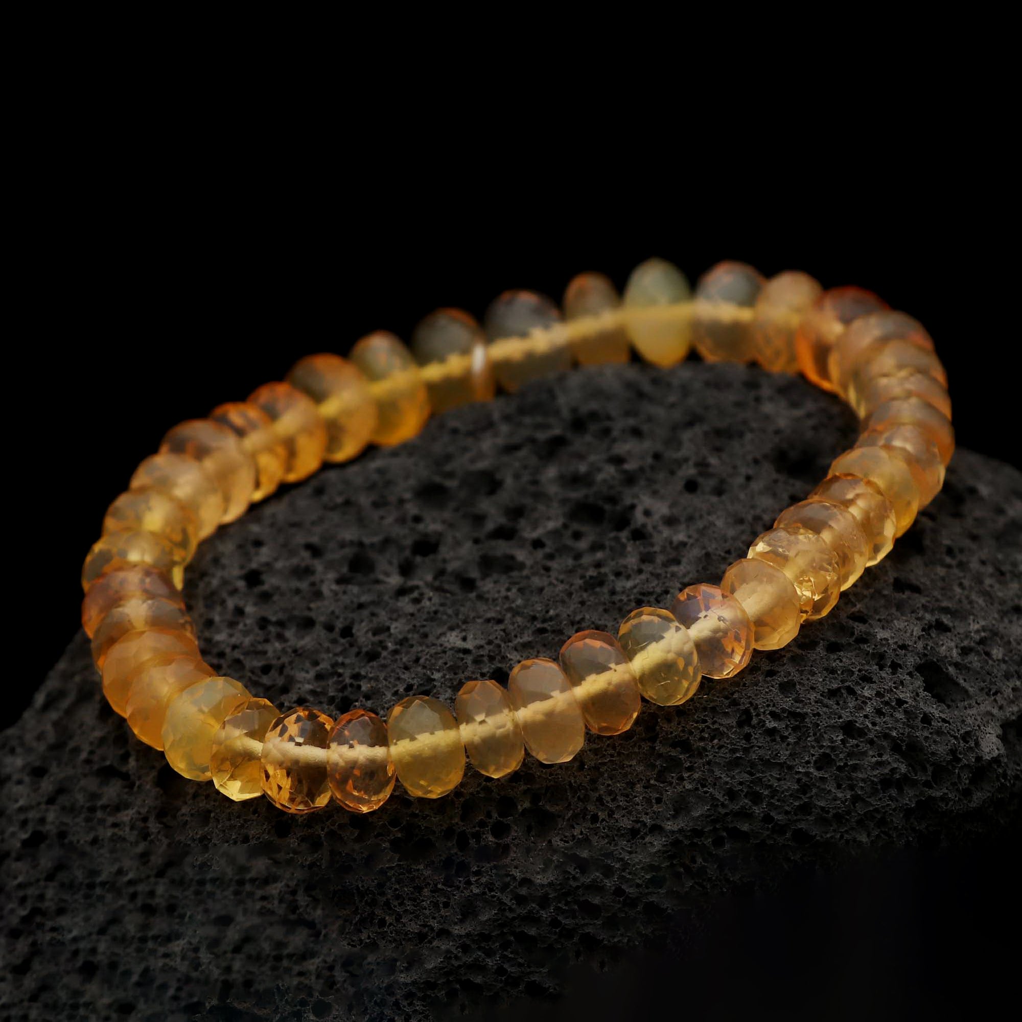 Natural Mexican Opal Bracelet Rondelle Faceted Gemstone Beads Handmade 78 Ct