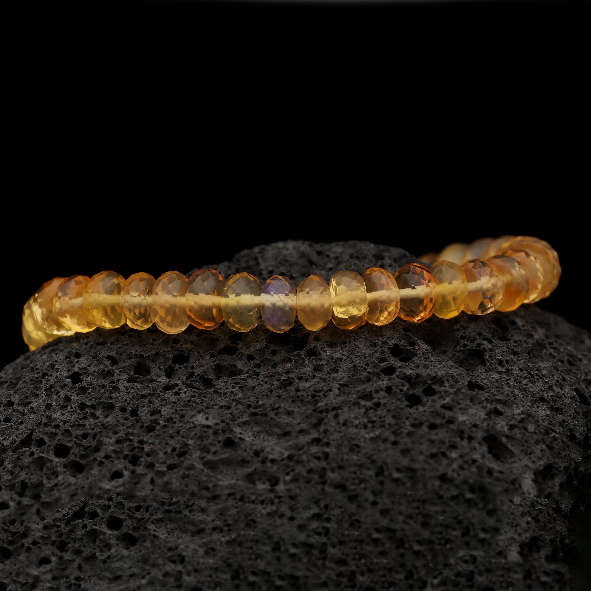 Natural Mexican Opal Bracelet Rondelle Faceted Gemstone Beads Handmade 78 Ct