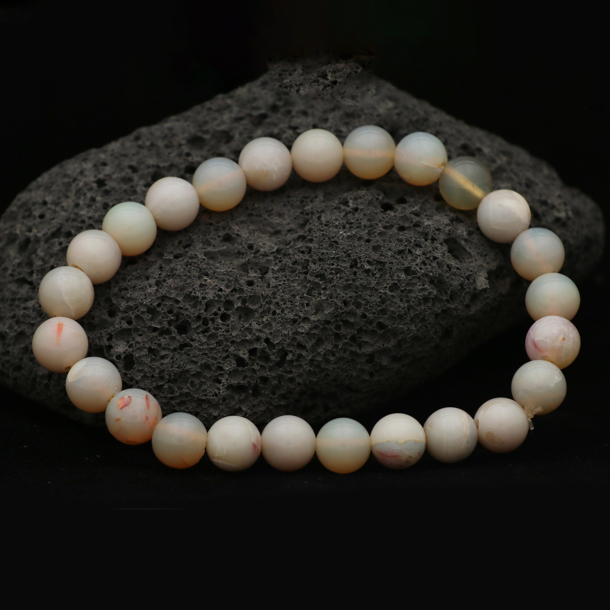 Radiant Australian Opal Bracelet Polished Round Gem Beads Handmade Jewelry 69 Ct