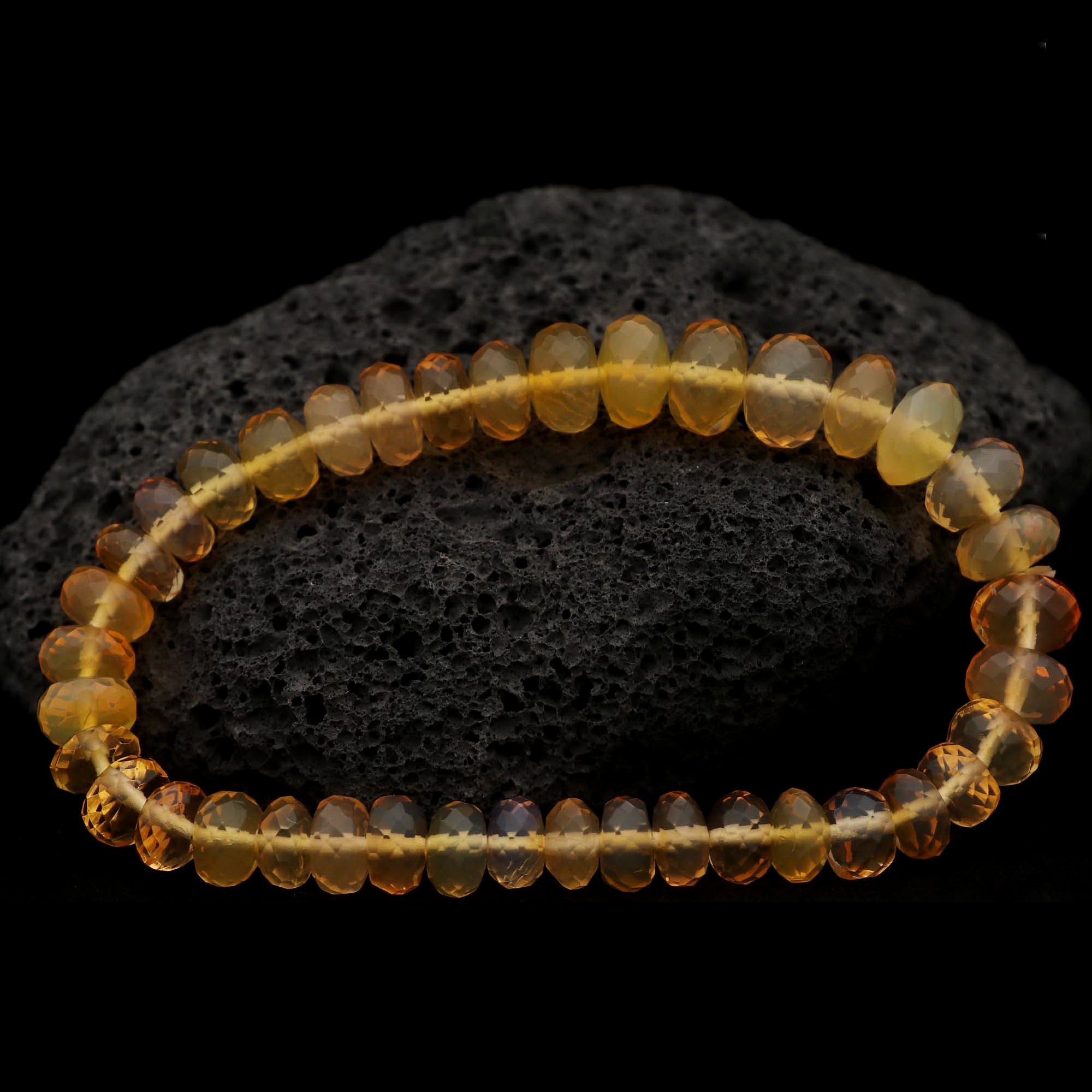 Natural Mexican Opal Bracelet Rondelle Faceted Gemstone Beads Handmade 78 Ct