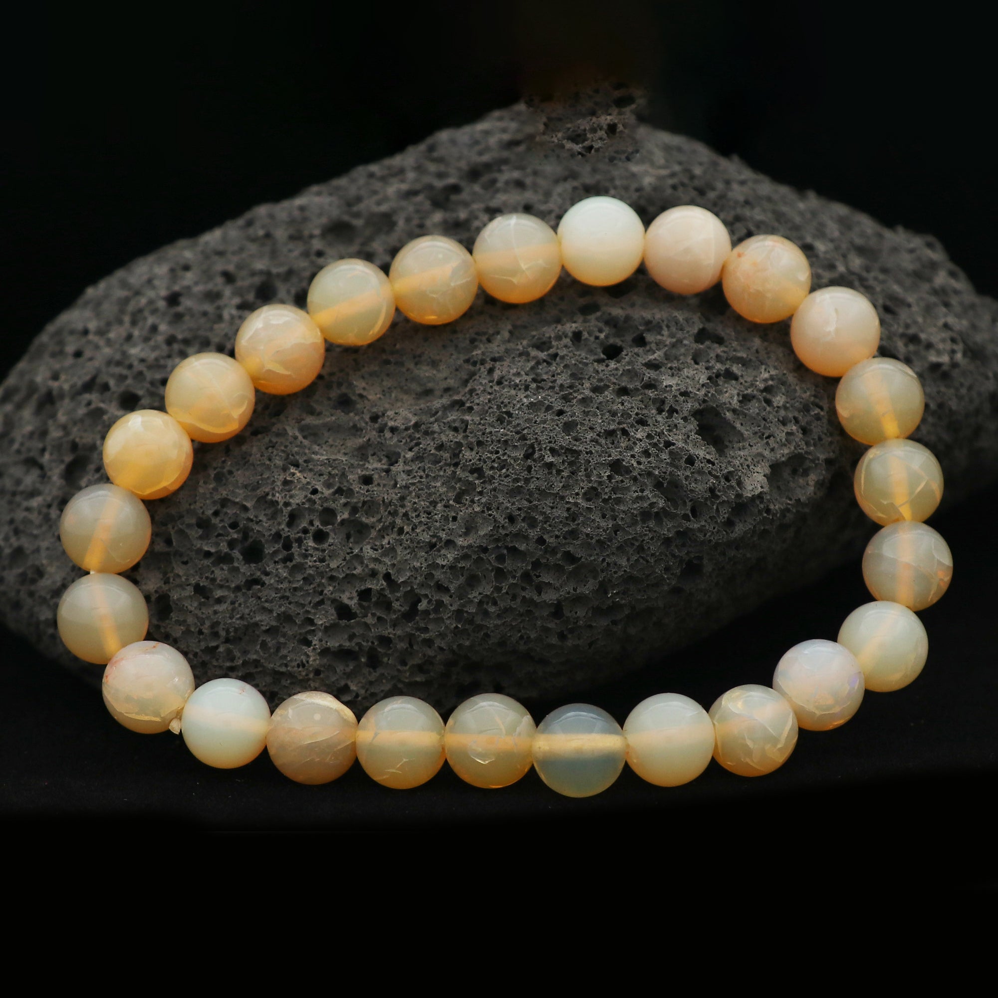 Australian Opal Round Bead Bracelet 69 Ct Natural 8mm Handmade Gemstone Jewelry