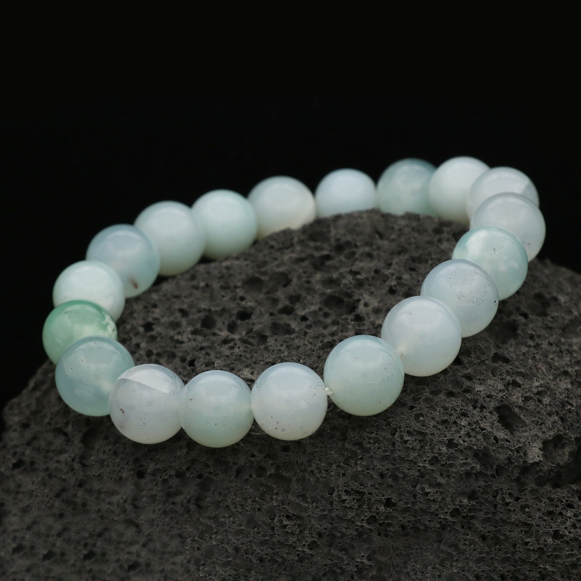 Ocean Blue Chalcedony Bead Bracelet Handmade Natural Round Gemstone Jewelry 163 Ct