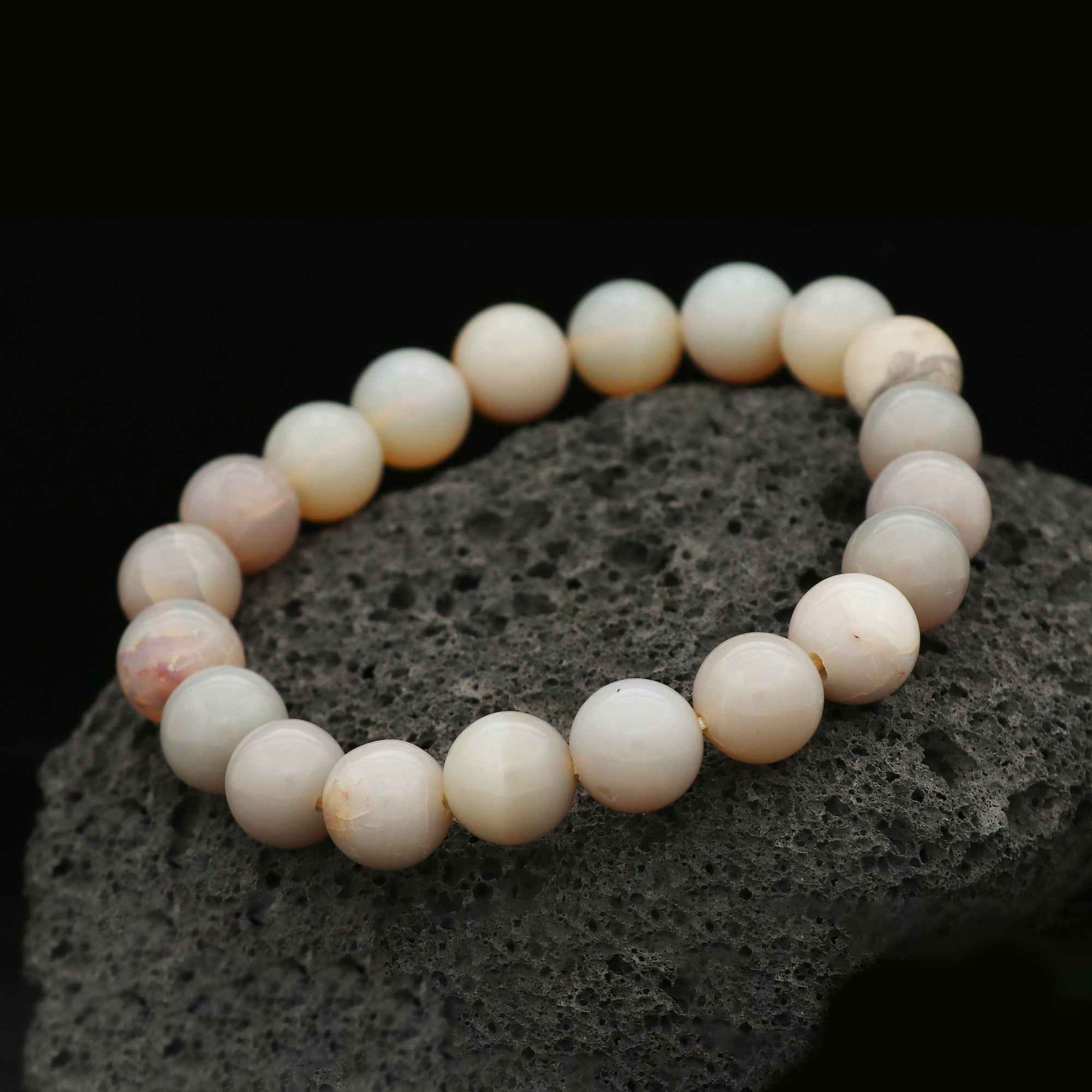 Australian Opal 102 Ct Bracelet Natural 9.3–9.8mm Round Beads Handmade Jewelry