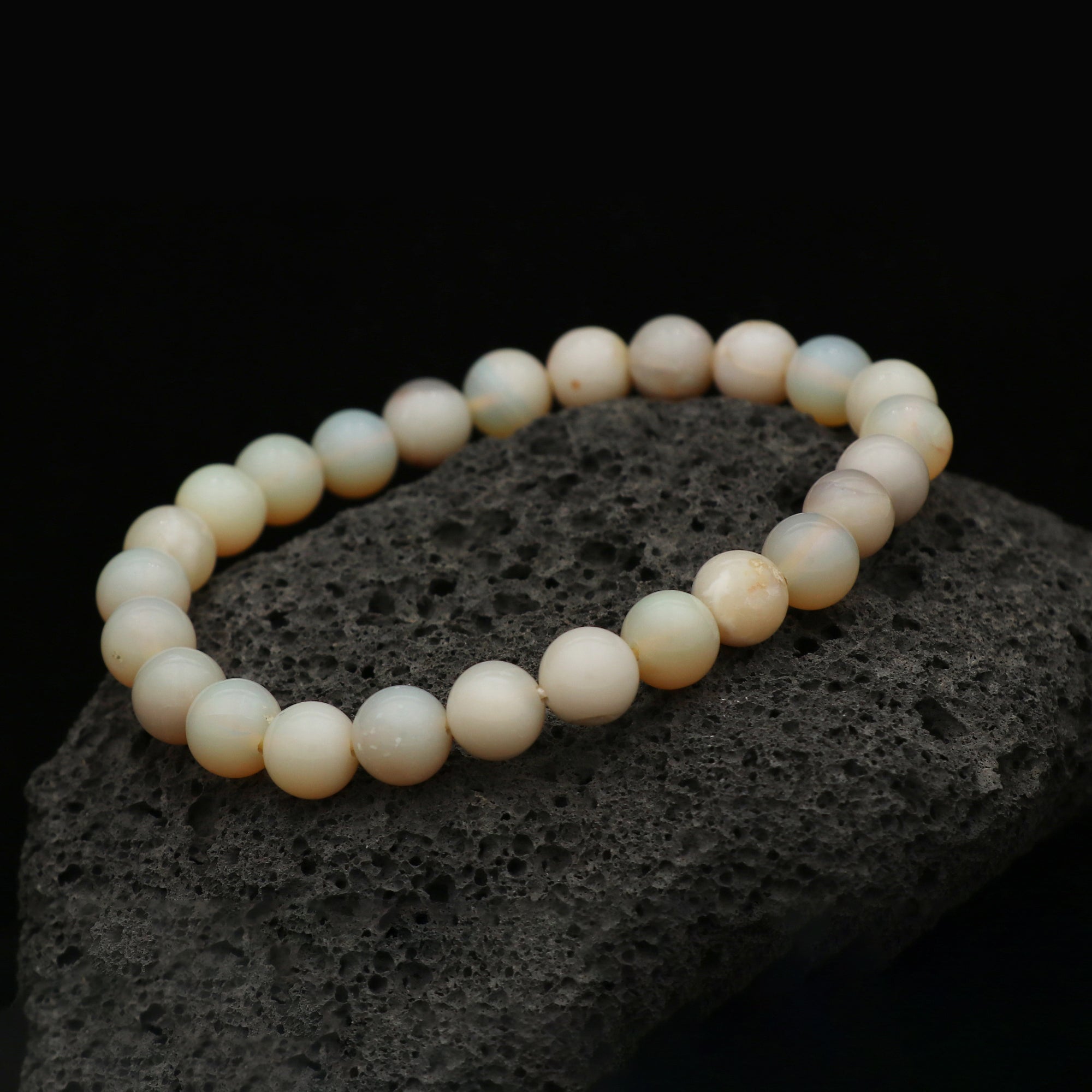 Distinctive Australian Opal Bracelet Round Polished Beads Handmade 66 Ct