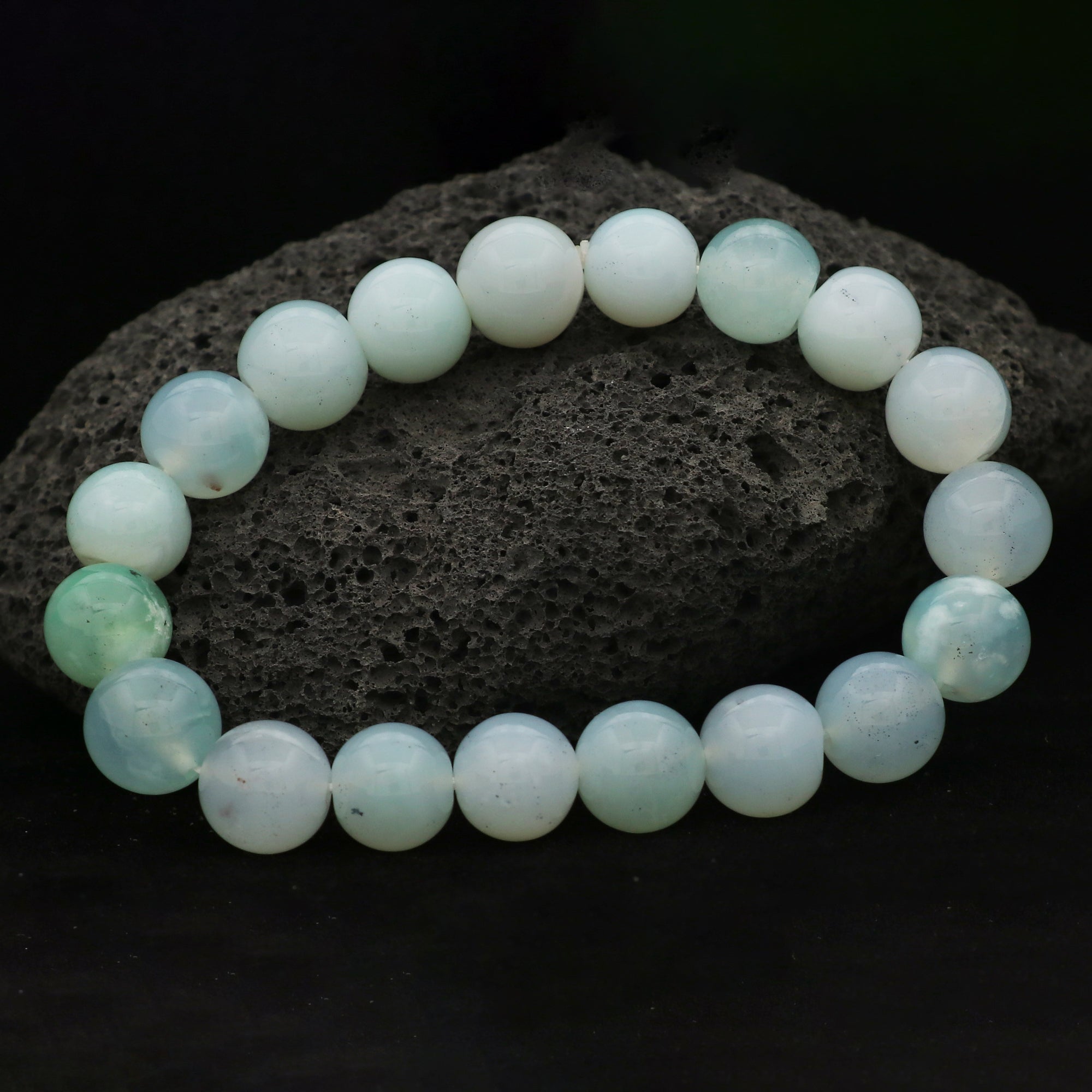 Ocean Blue Chalcedony Bead Bracelet Handmade Natural Round Gemstone Jewelry 163 Ct