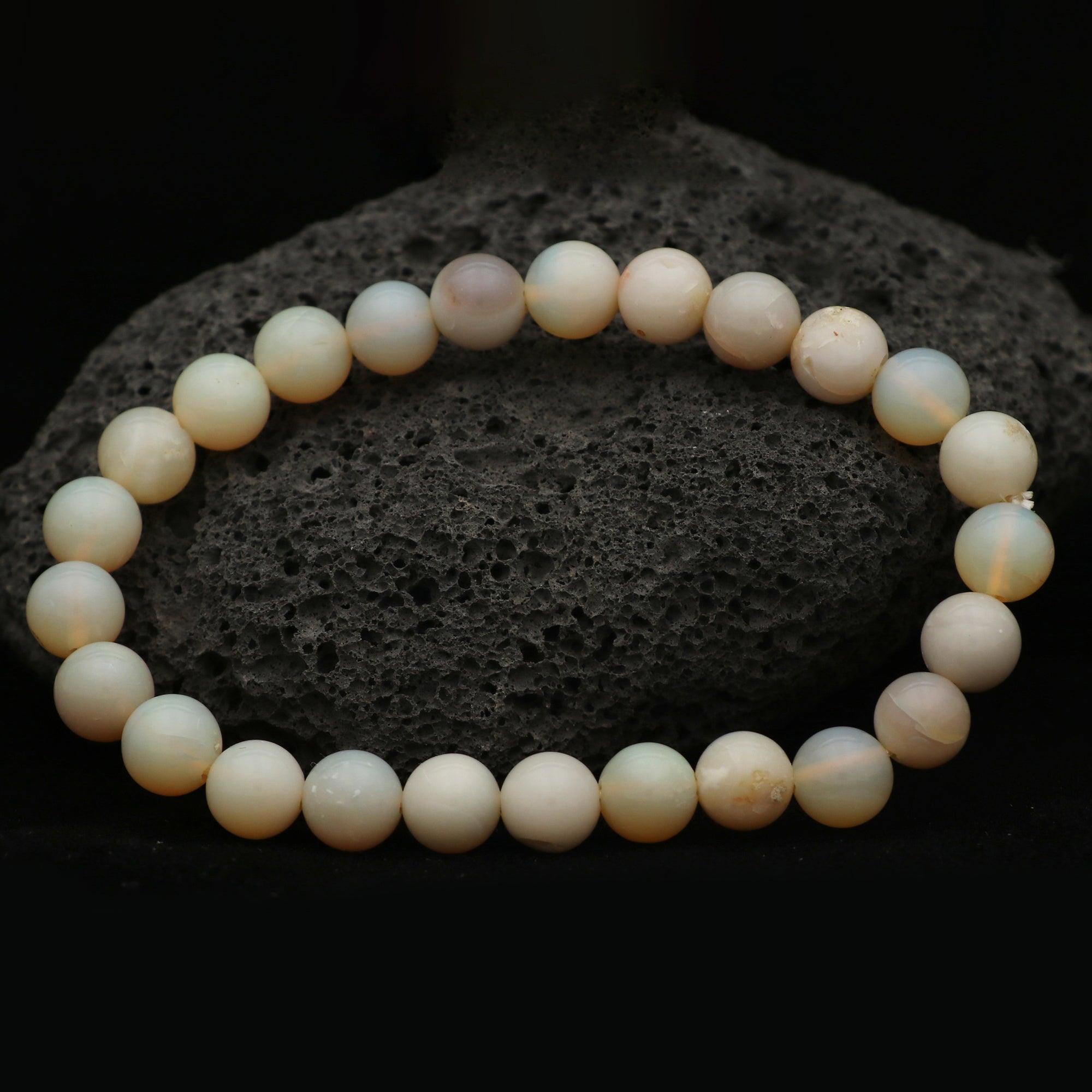 Distinctive Australian Opal Bracelet Round Polished Beads Handmade 66 Ct