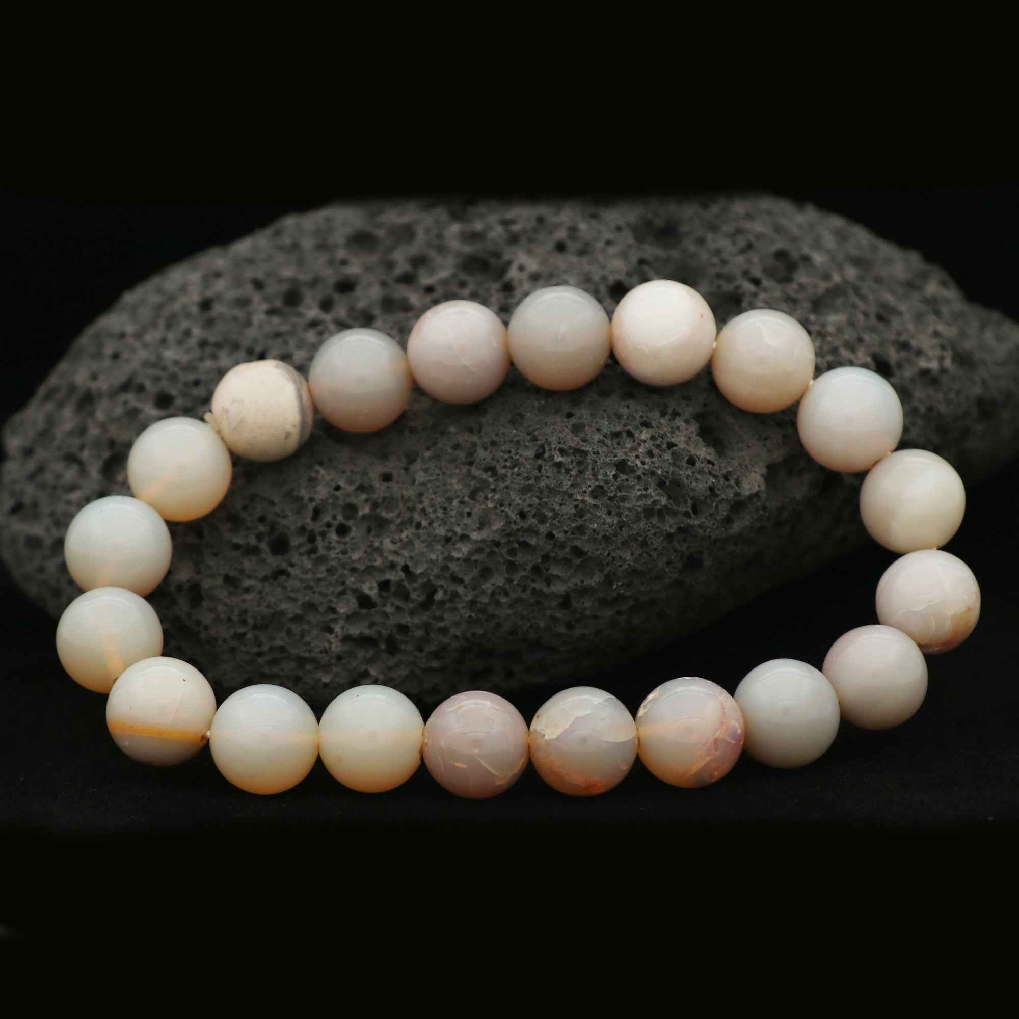 Australian Opal 102 Ct Bracelet Natural 9.3–9.8mm Round Beads Handmade Jewelry