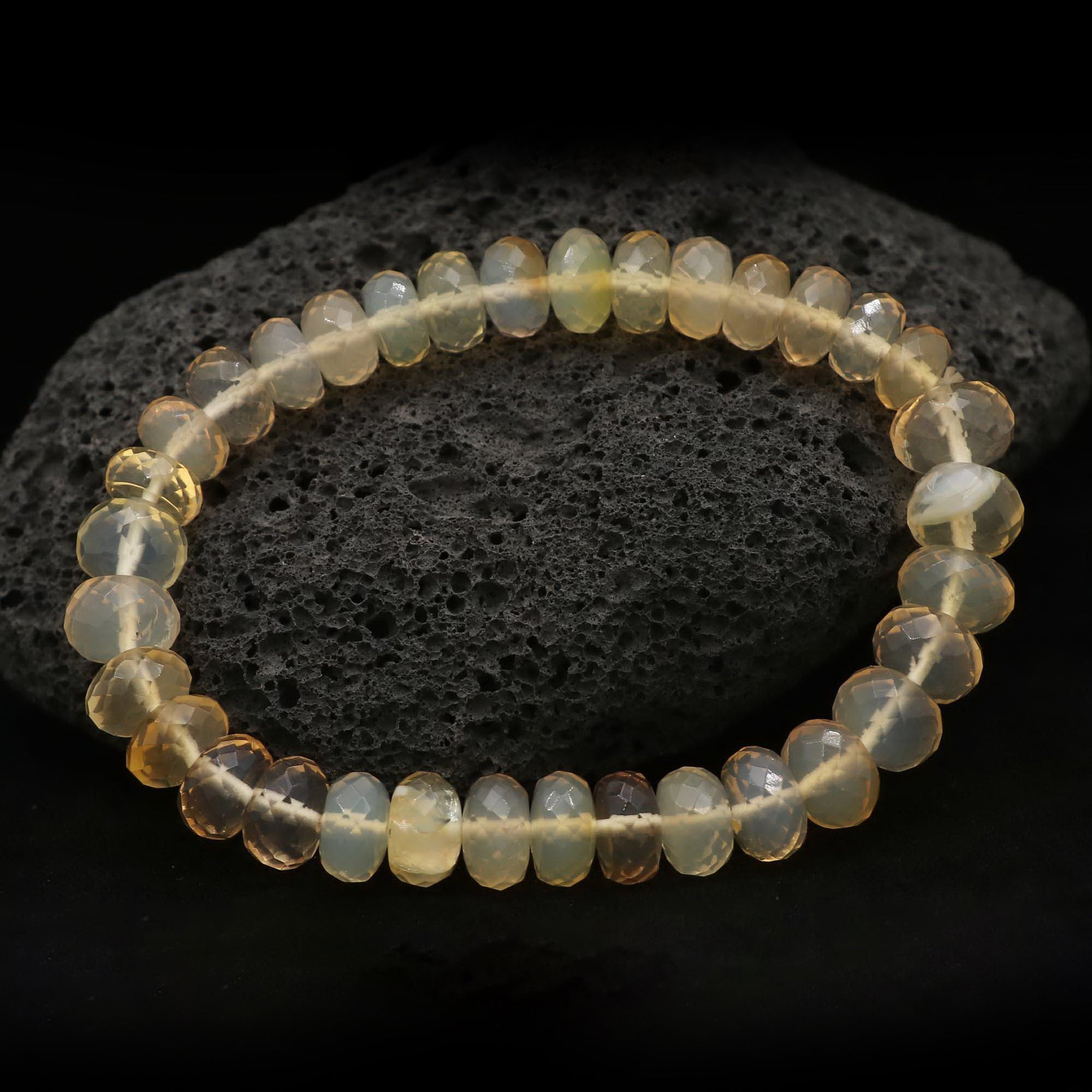 Natural Mexican Opal Bracelet Rondelle Faceted Gemstone Beads Handmade 87 Ct