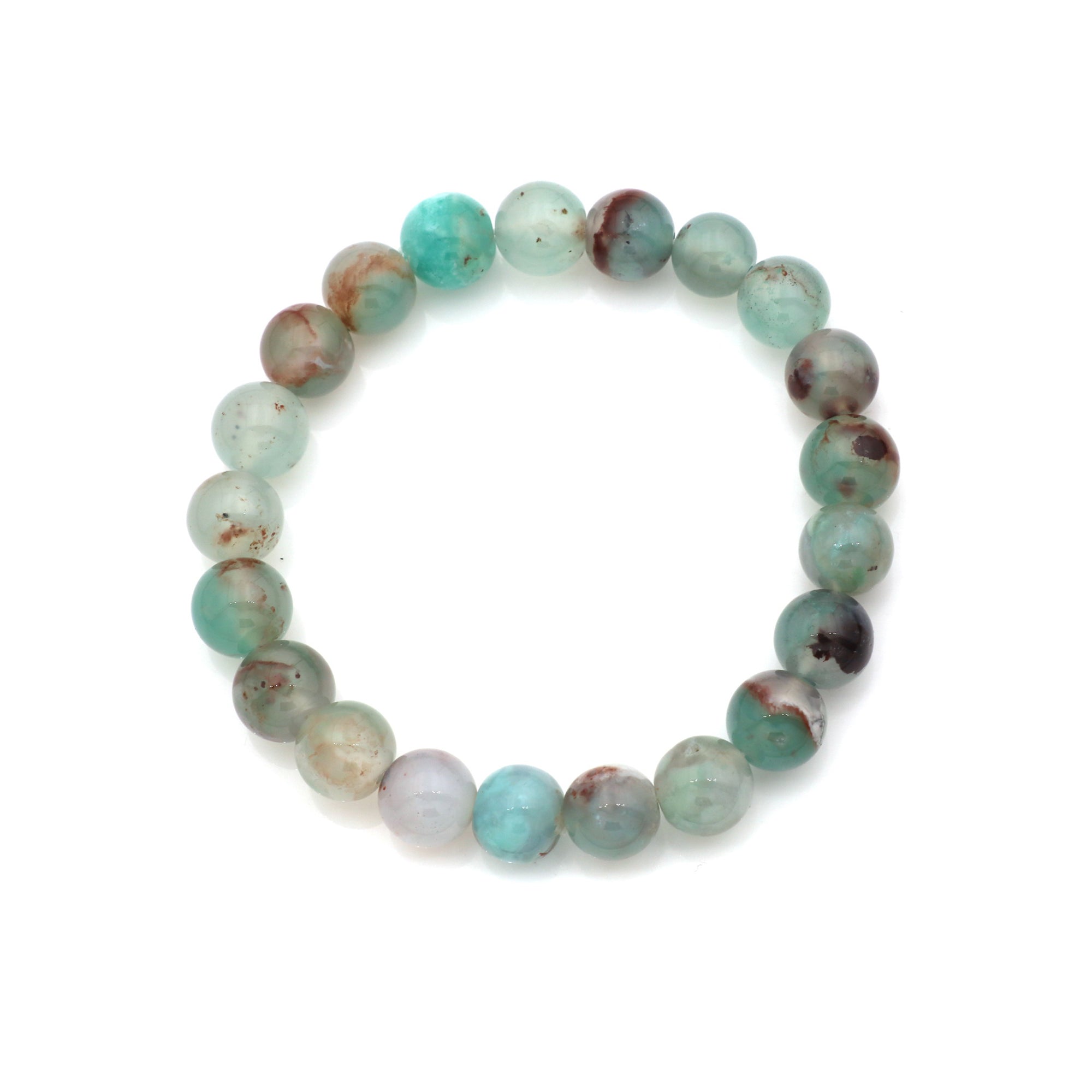 Blue Aqua Chalcedony Stretch Bracelet Natural Round Gemstone Beads Handmade 130 Ct