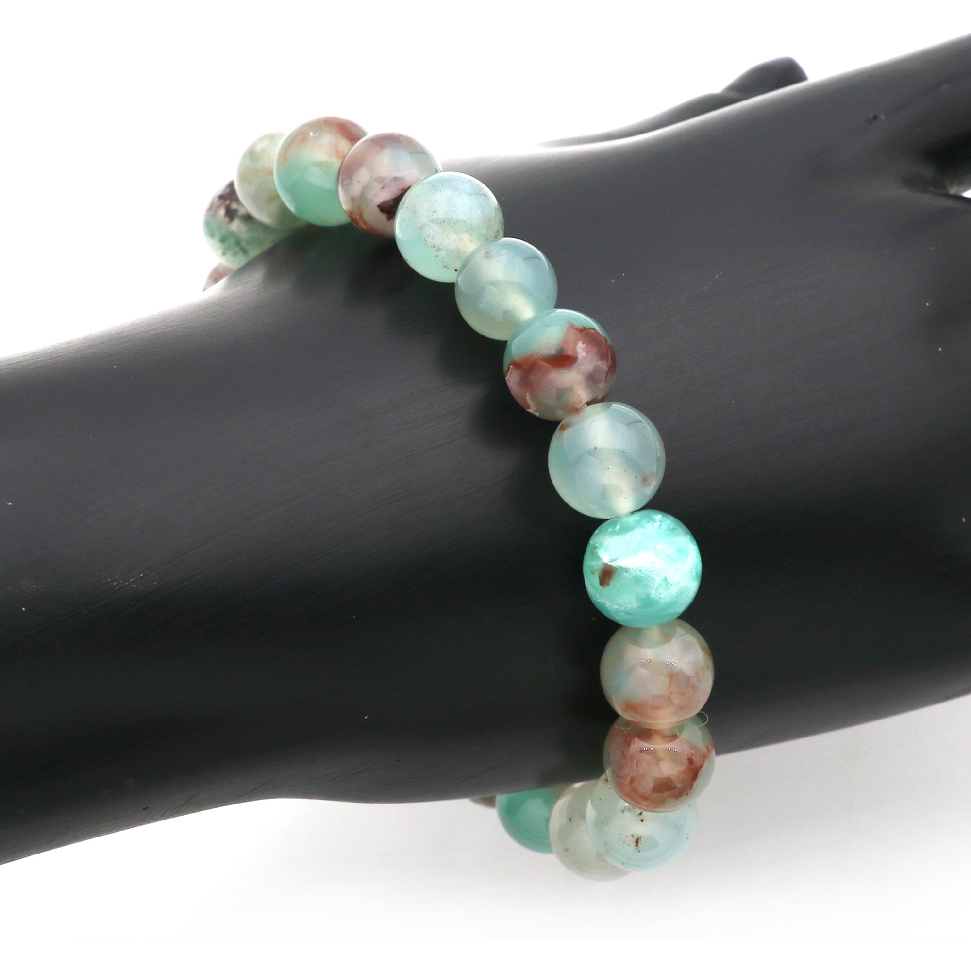 Blue Aqua Chalcedony Stretch Bracelet Natural Round Gemstone Beads Handmade 130 Ct