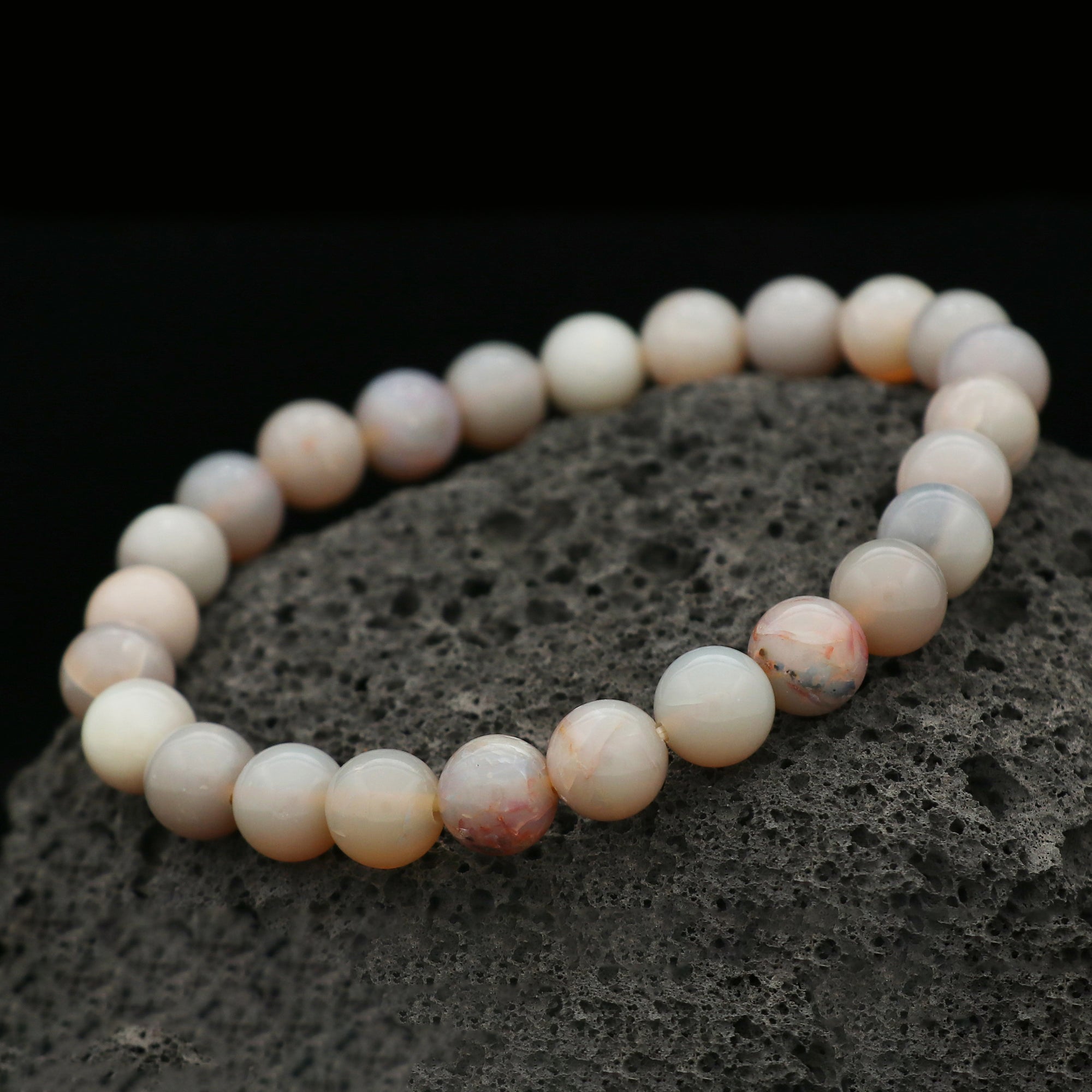 Natural Australian Opal Bracelet 8mm Polished Round Beads 70 Ct Jewelry