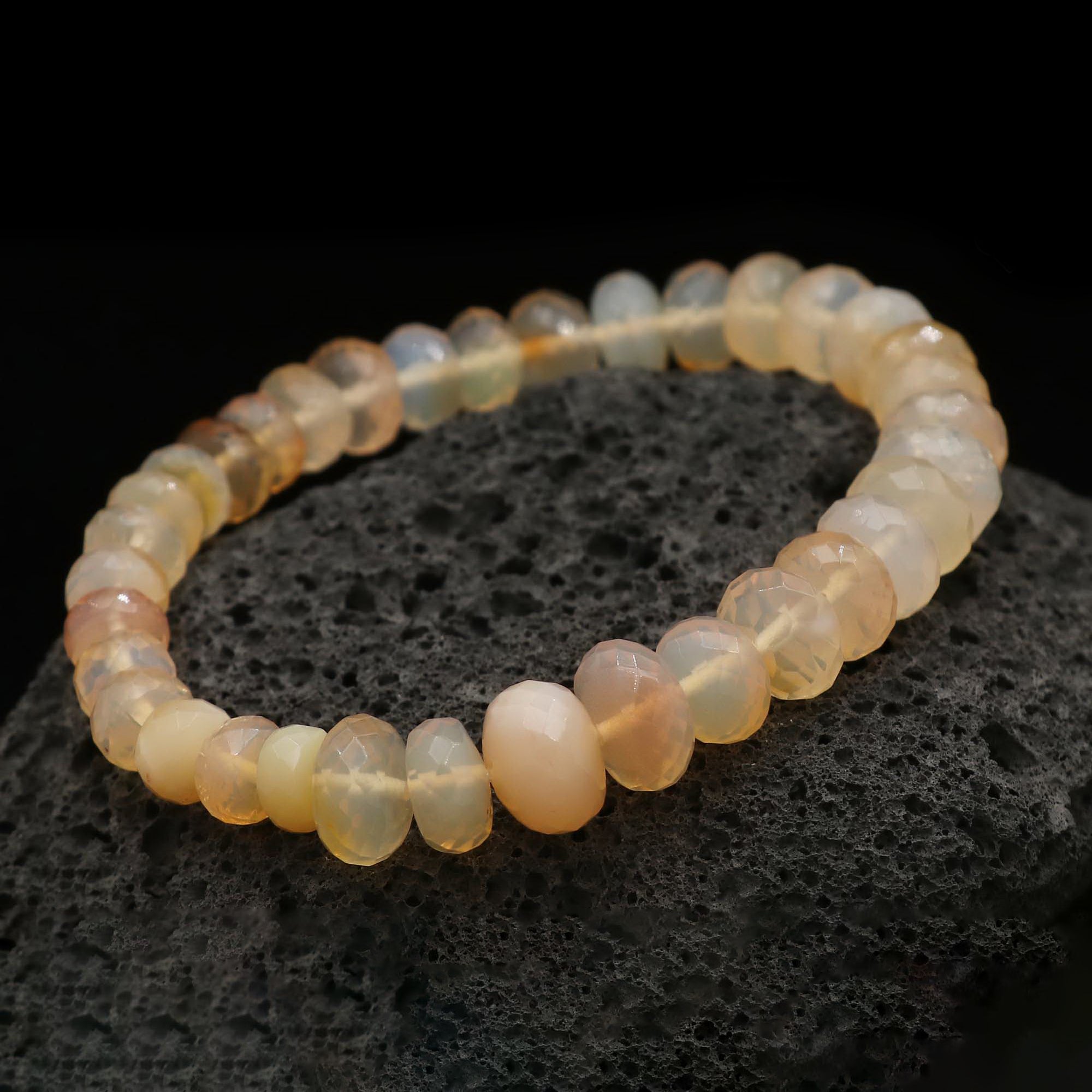 Natural Mexican Opal Bracelet Rondelle Faceted Gemstone Beads Handmade 88 Ct