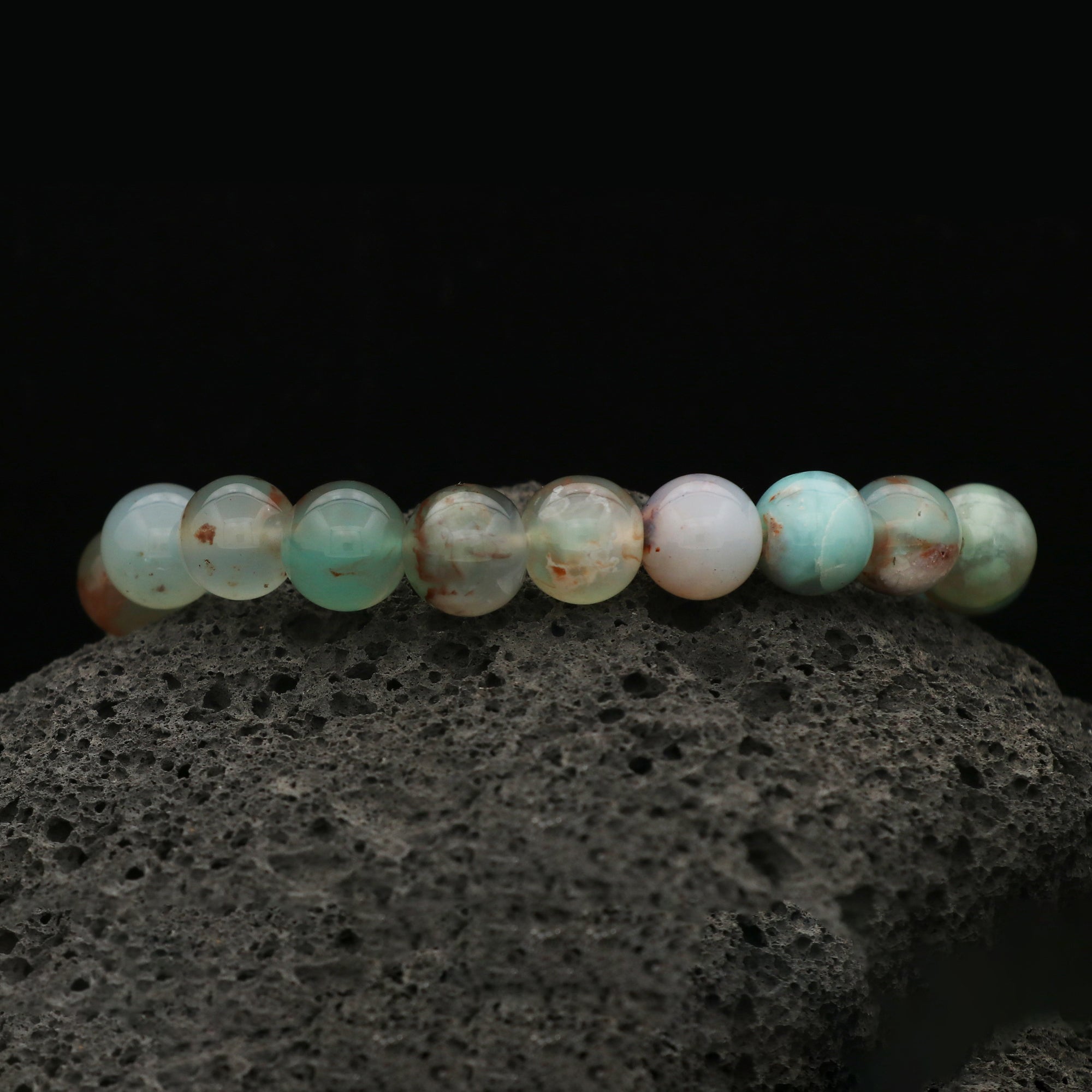 Blue Aqua Chalcedony Stretch Bracelet Natural Round Gemstone Beads Handmade 130 Ct