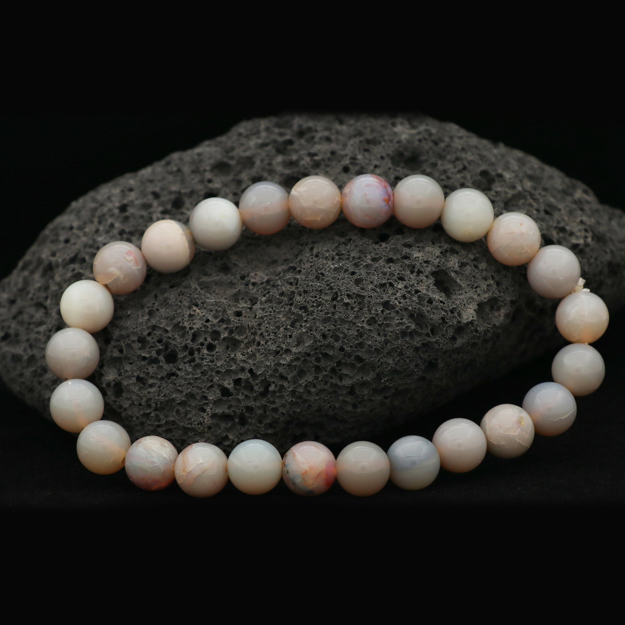 Natural Australian Opal Bracelet 8mm Polished Round Beads 70 Ct Jewelry
