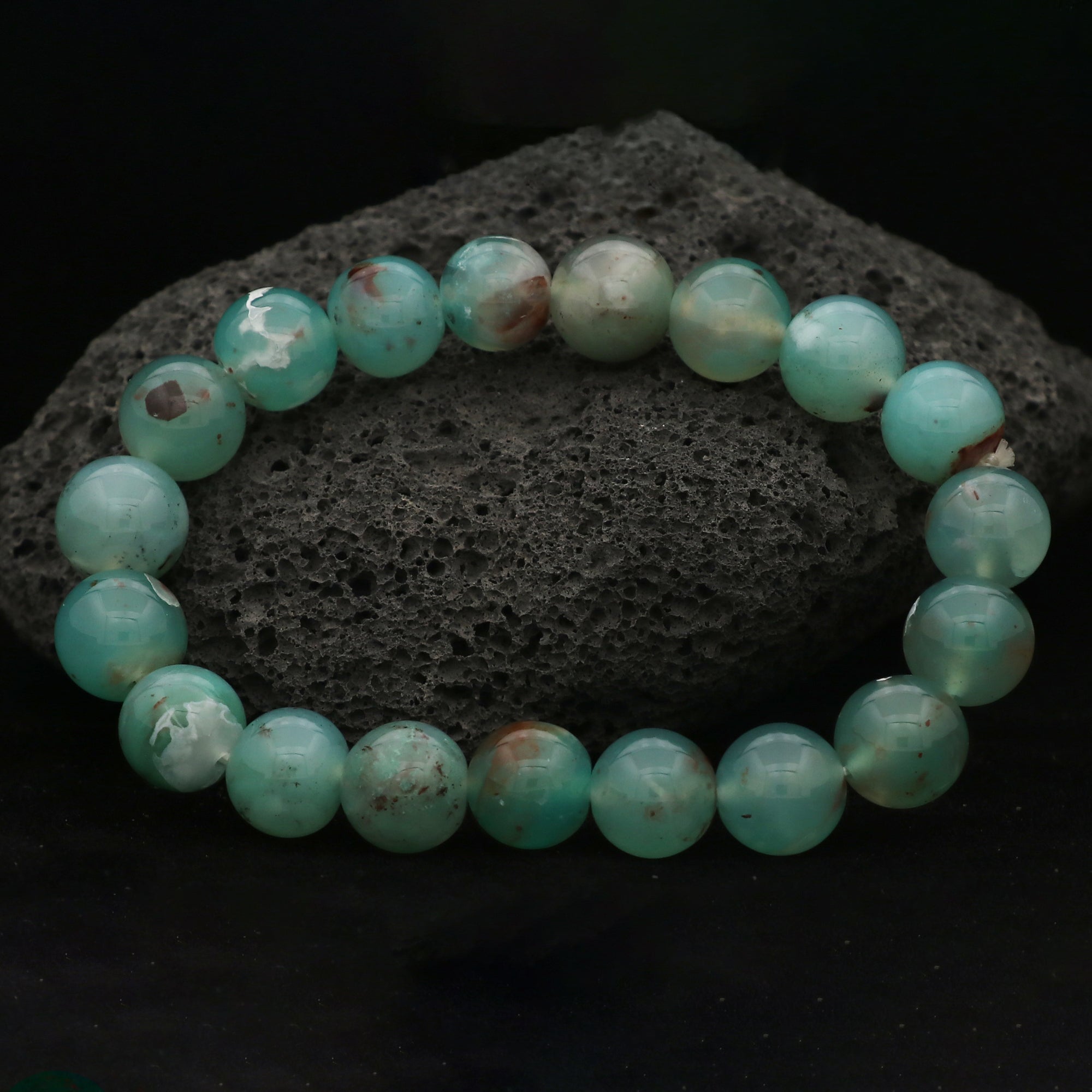 Genuine Aqua Chalcedony Gemstone Bracelet Handmade Round Crystal Jewelry 153 Ct
