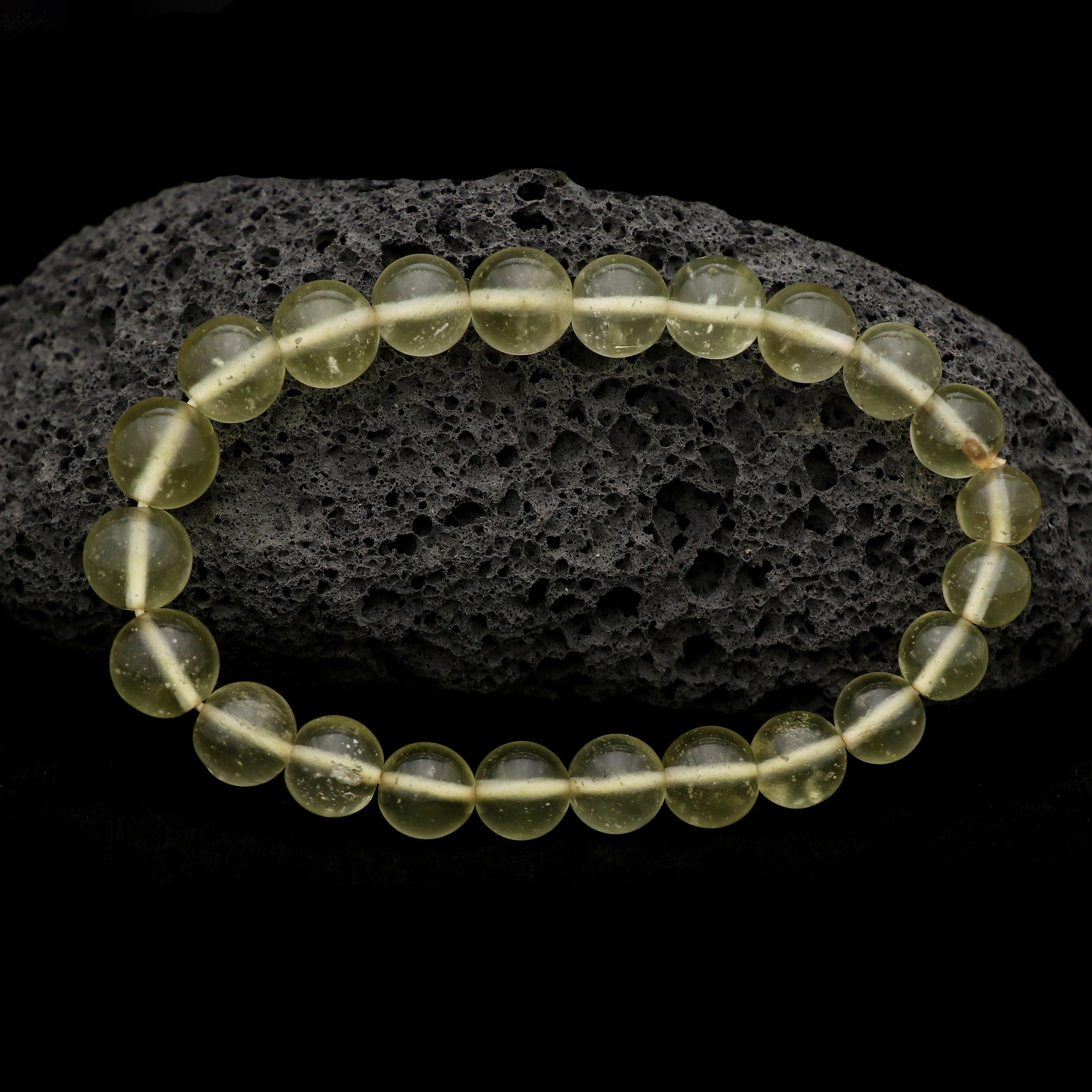 Natural Desert Libyan Glass Bracelet Round Plain Gemstone Beads Handmade 77 Ct