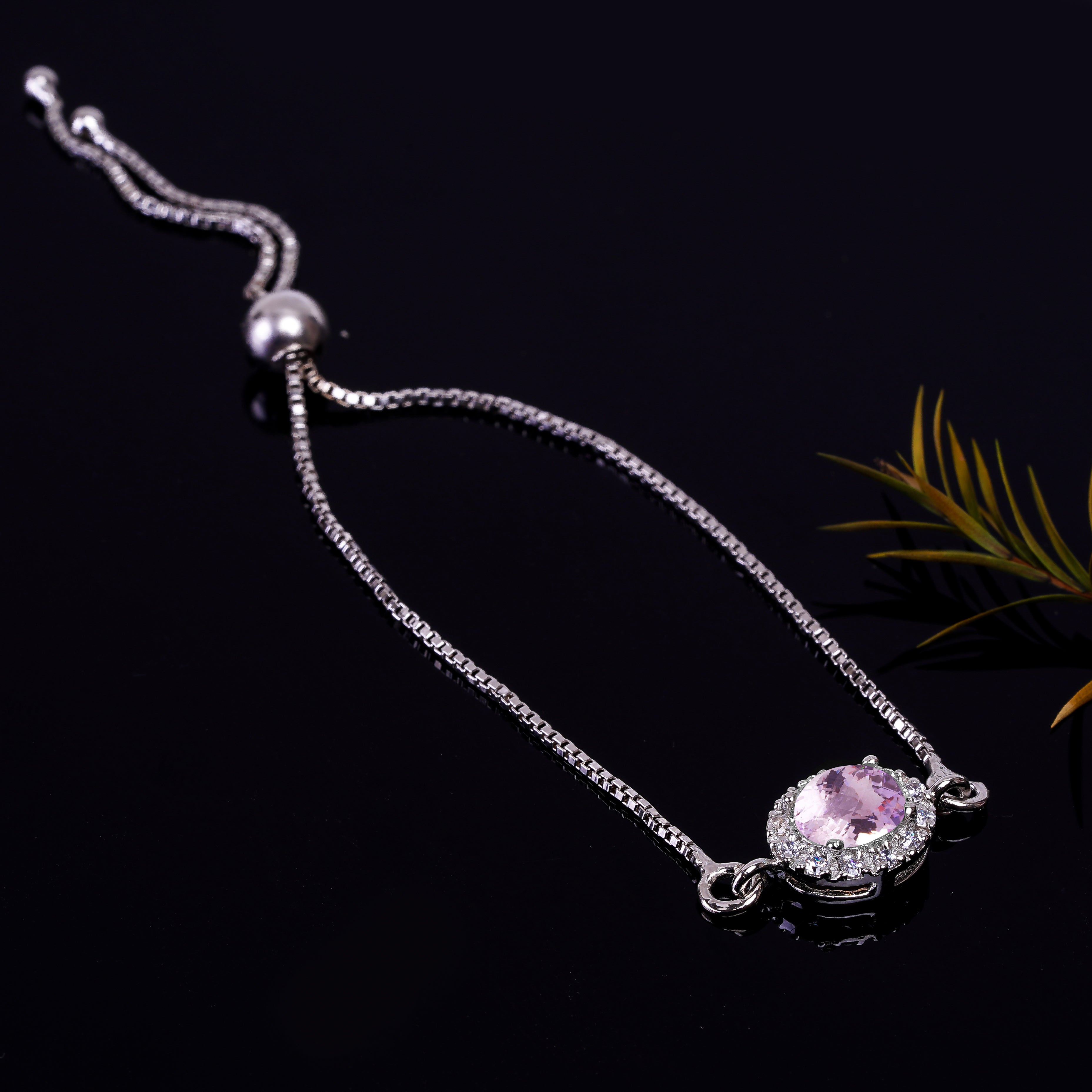 Pink Amethyst Silver Bracelet – Oval Cut 6×8 mm