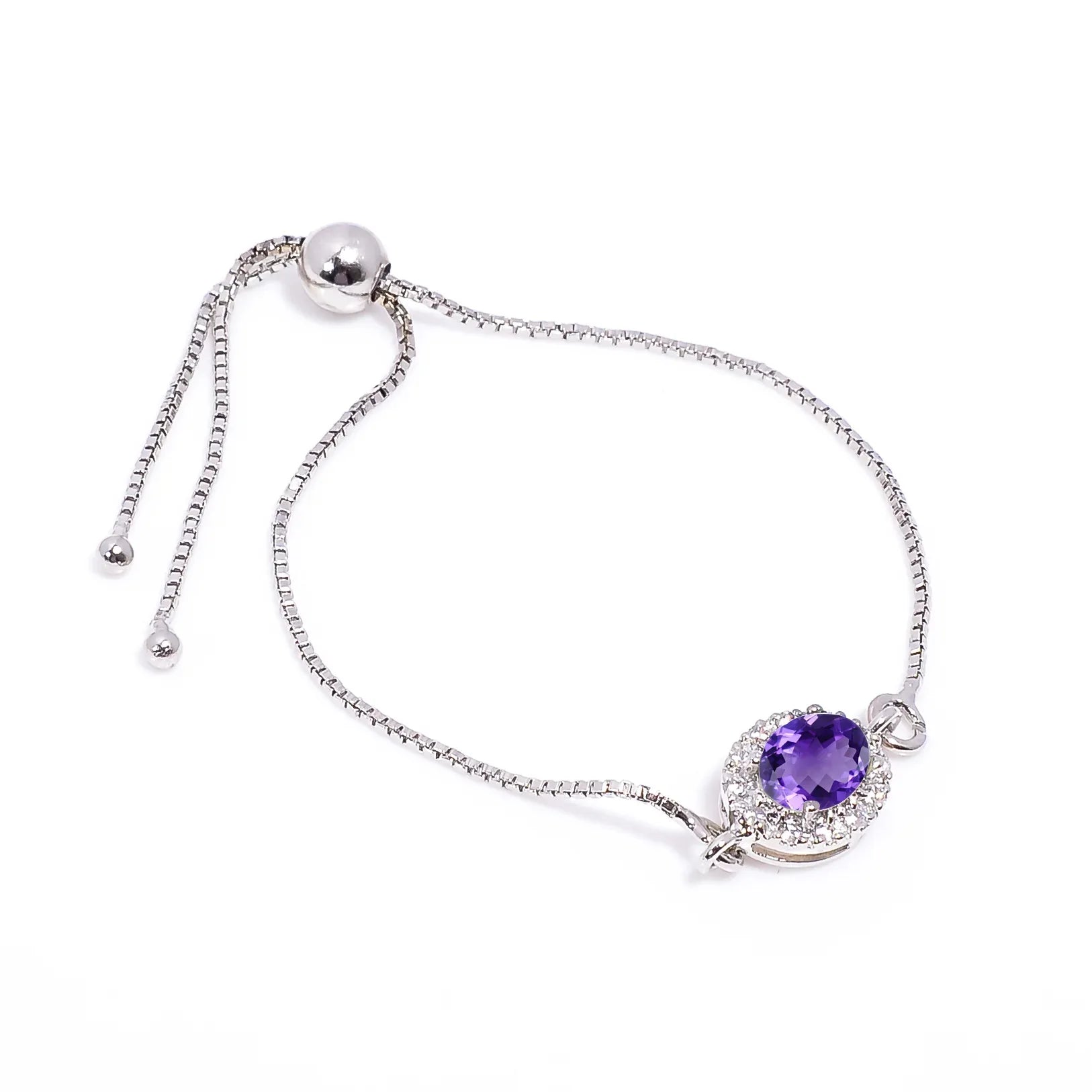 Amethyst Silver Bracelet - Oval Cut 6×8 mm Himalayan Quartz Bracelets