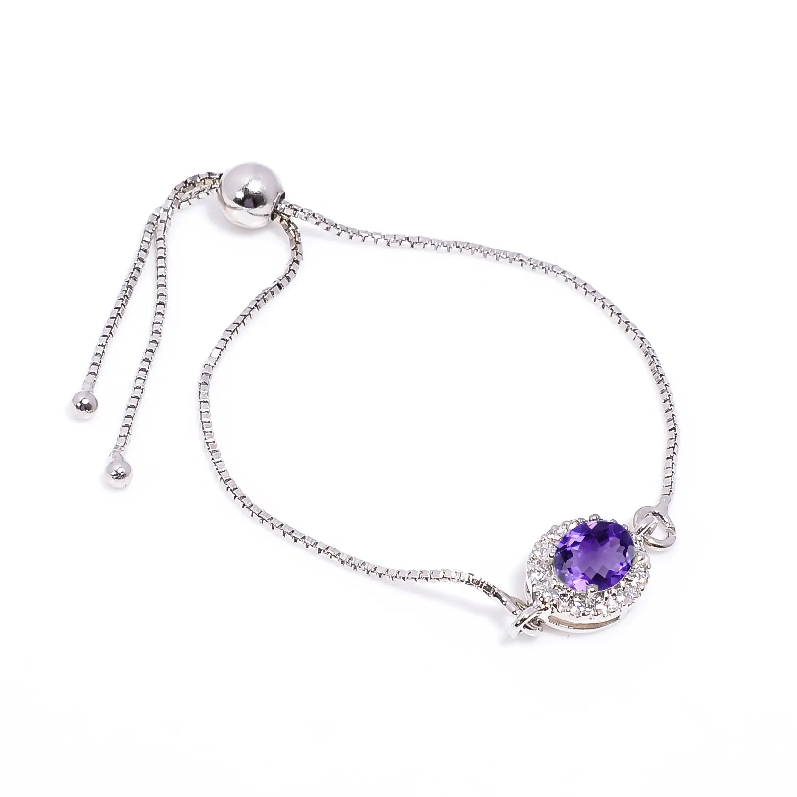 Amethyst Silver Bracelet - Oval Cut 6×8 mm