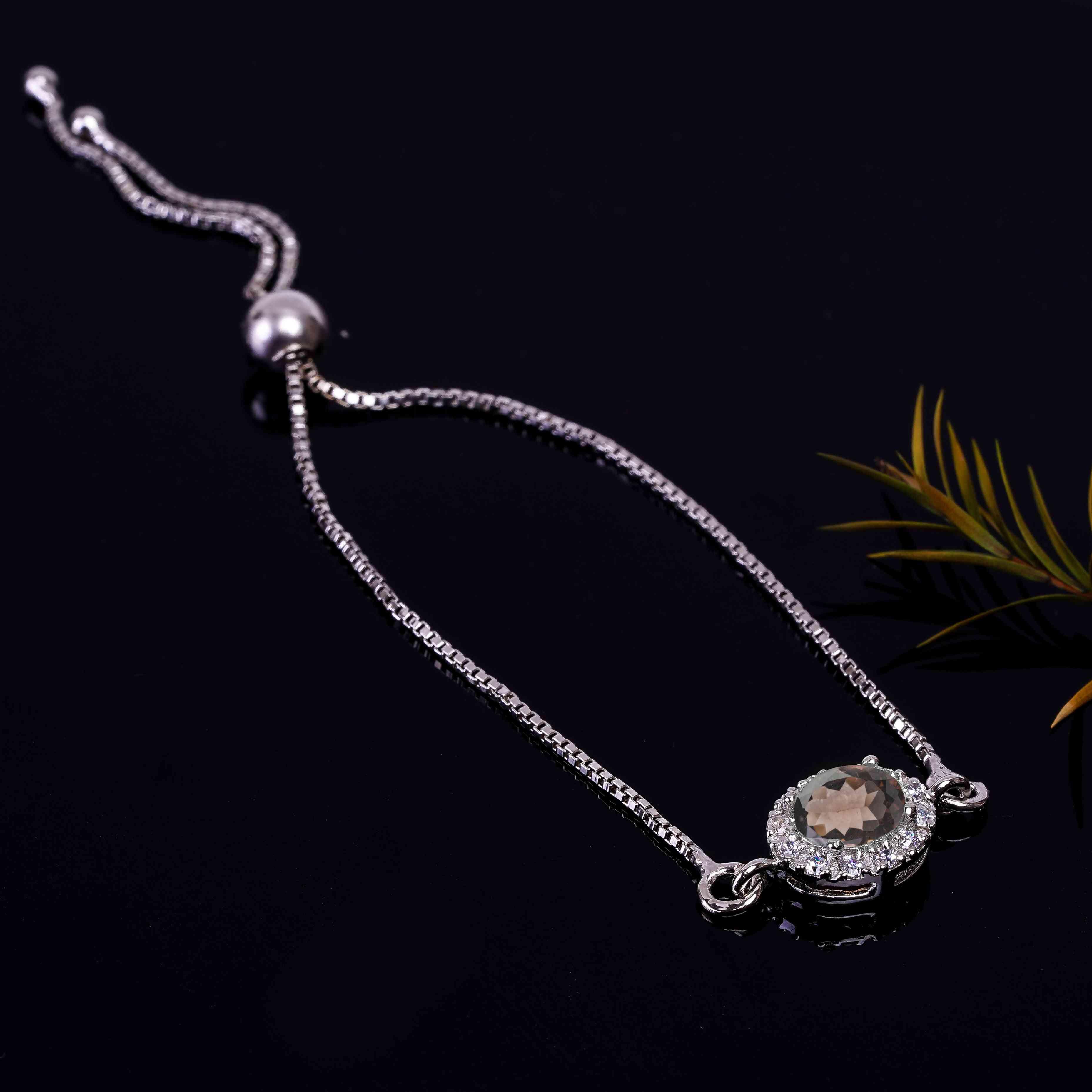 Smoky Quartz Silver Bracelet – Oval Cut 6×8 mm Gemstone Bracelets