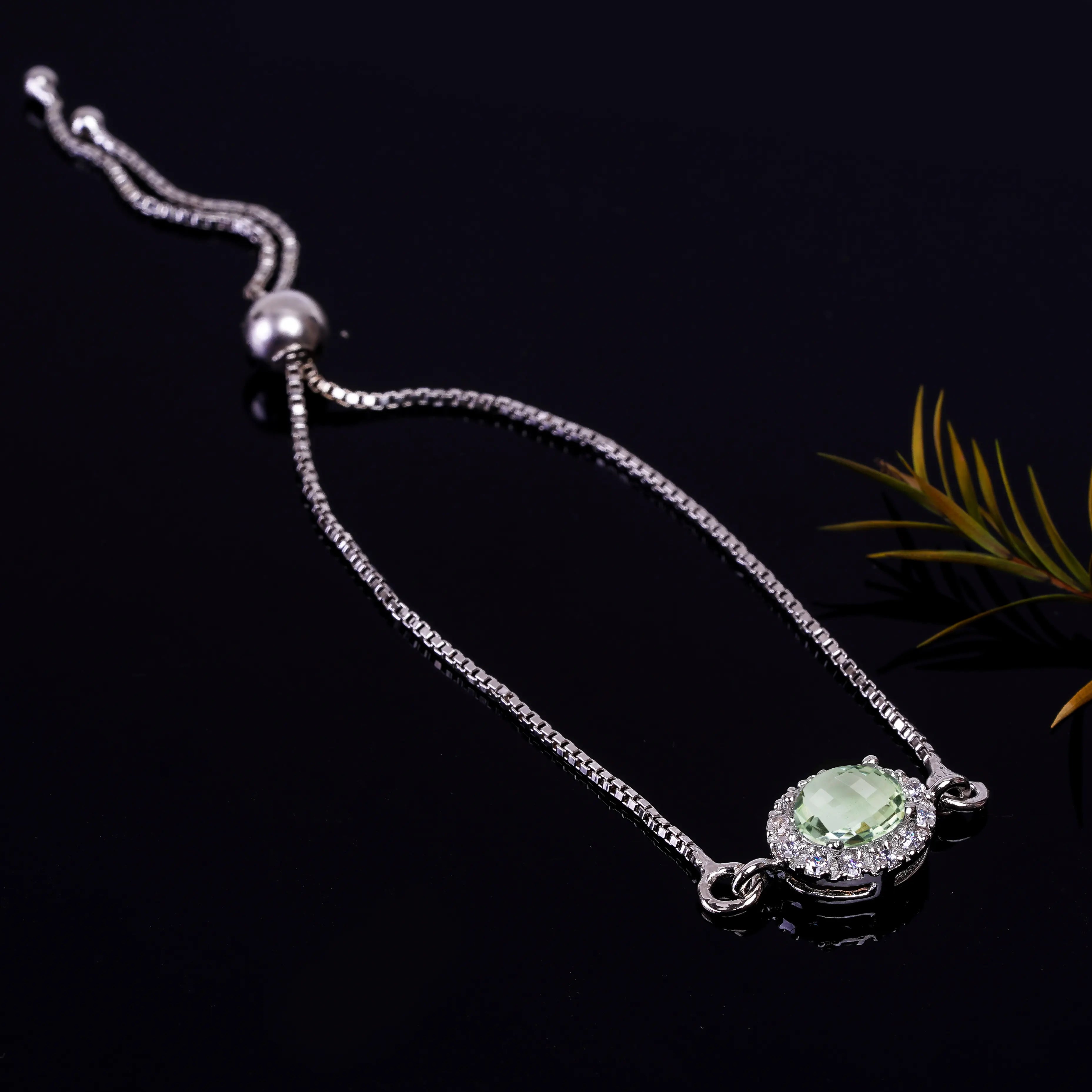 Green Amethyst Silver Bracelet – Oval Cut 6×8 mm