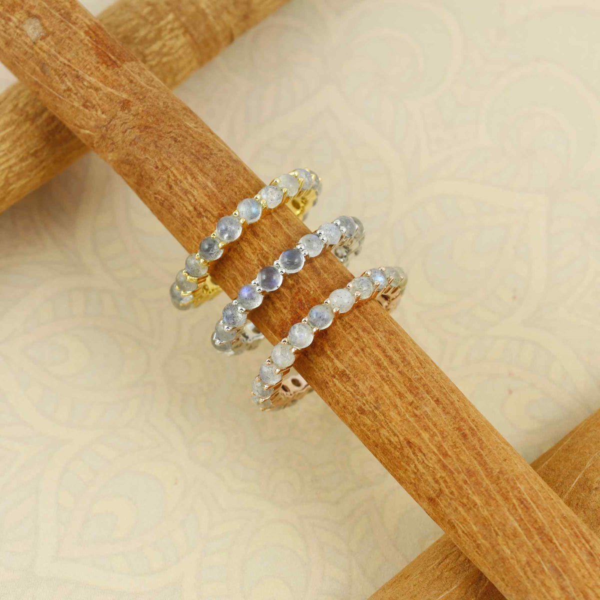 Natural Labradorite 3mm Round Cabochon Ring 925 Sterling Silver Handmade Solitaire Gemstone Ring