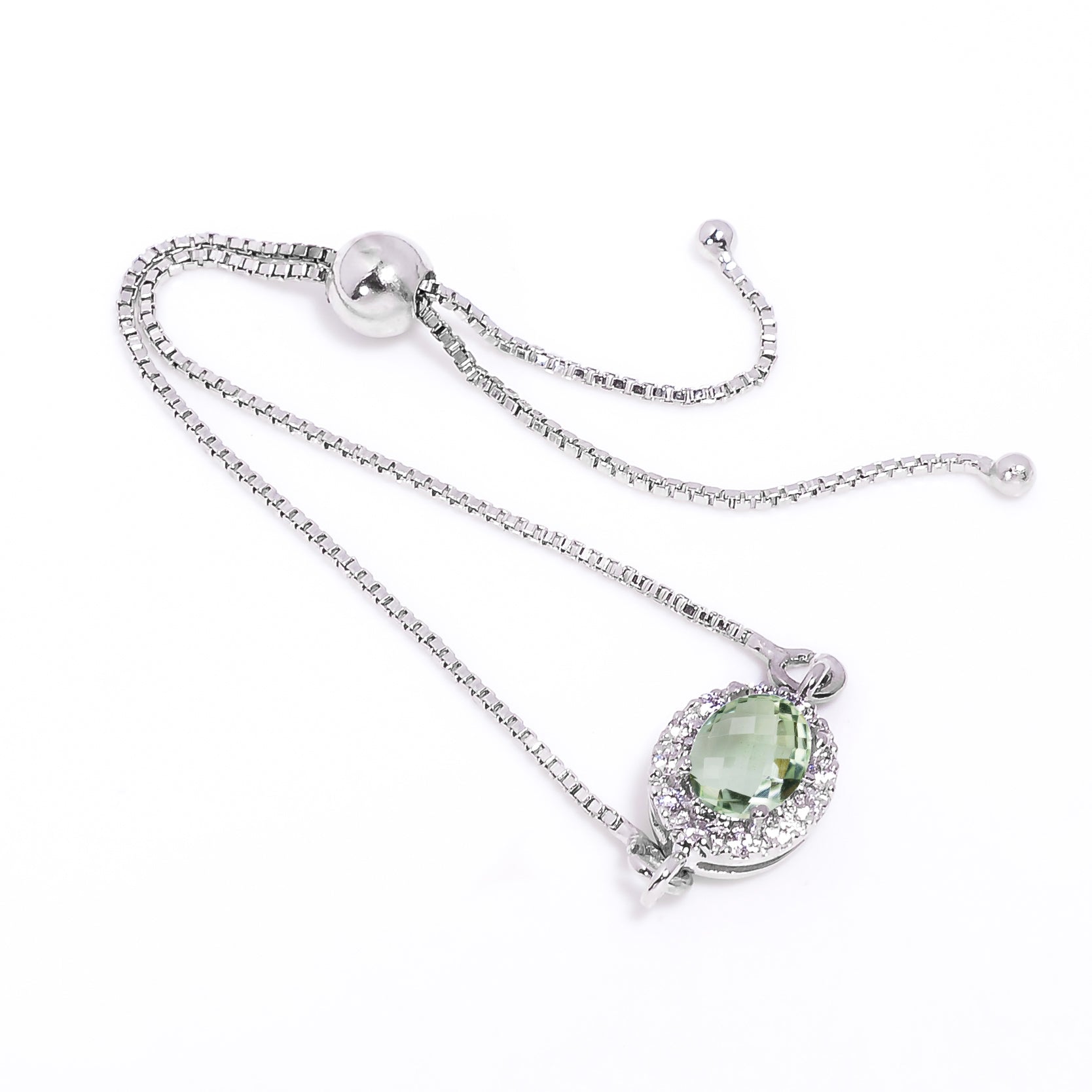 Green Amethyst Silver Bracelet – Oval Cut 6×8 mm