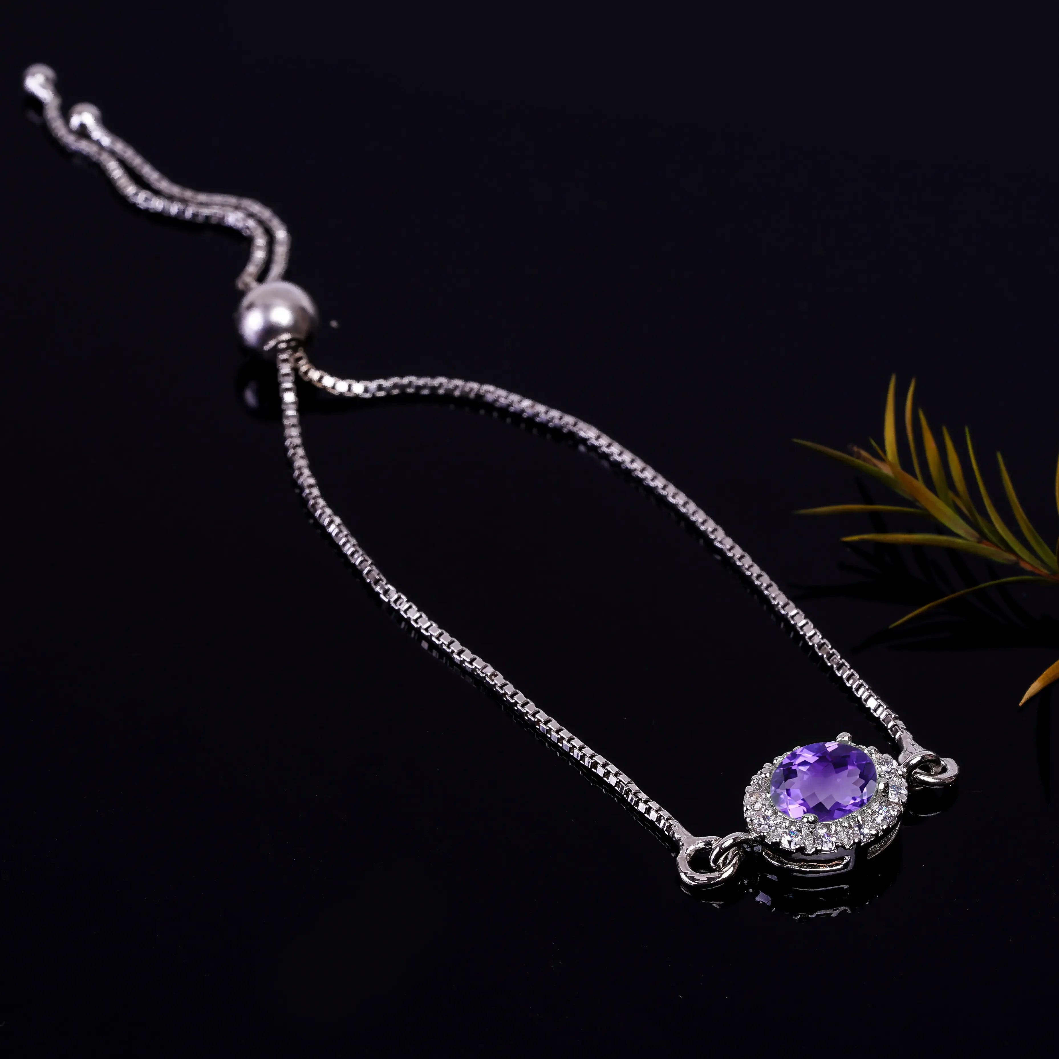 Amethyst Silver Bracelet - Oval Cut 6×8 mm Himalayan Quartz Bracelets