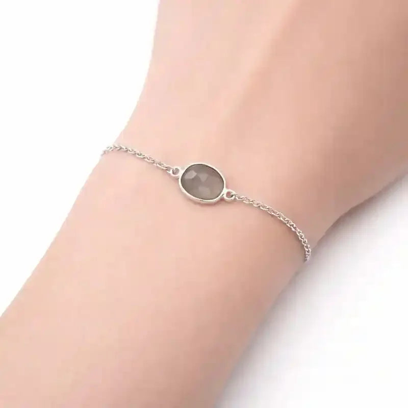 Gray Moonstone Rose Cut Bracelet in Solid 925 Silver Himalayan Quartz