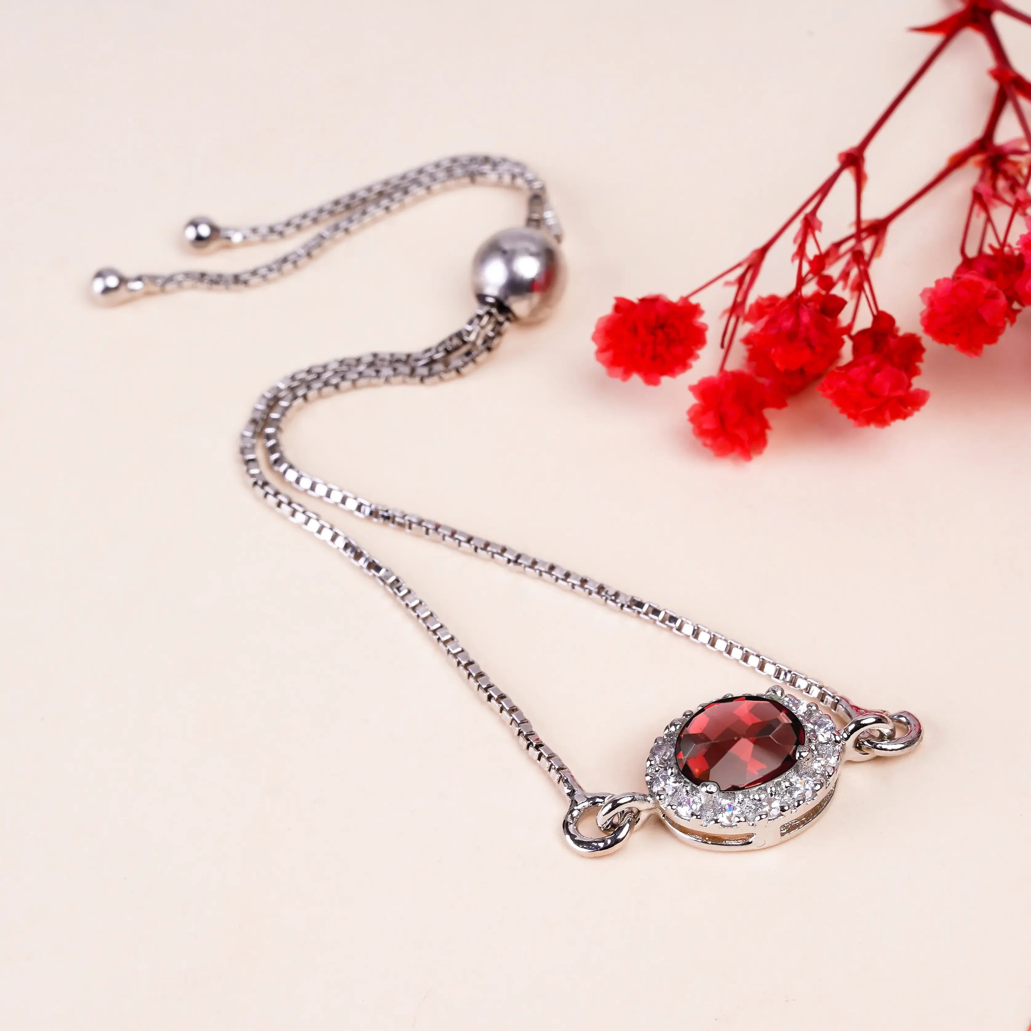 Garnet Silver Bracelet – Oval Cut 6×8 mm Himalayan Quartz Bracelets