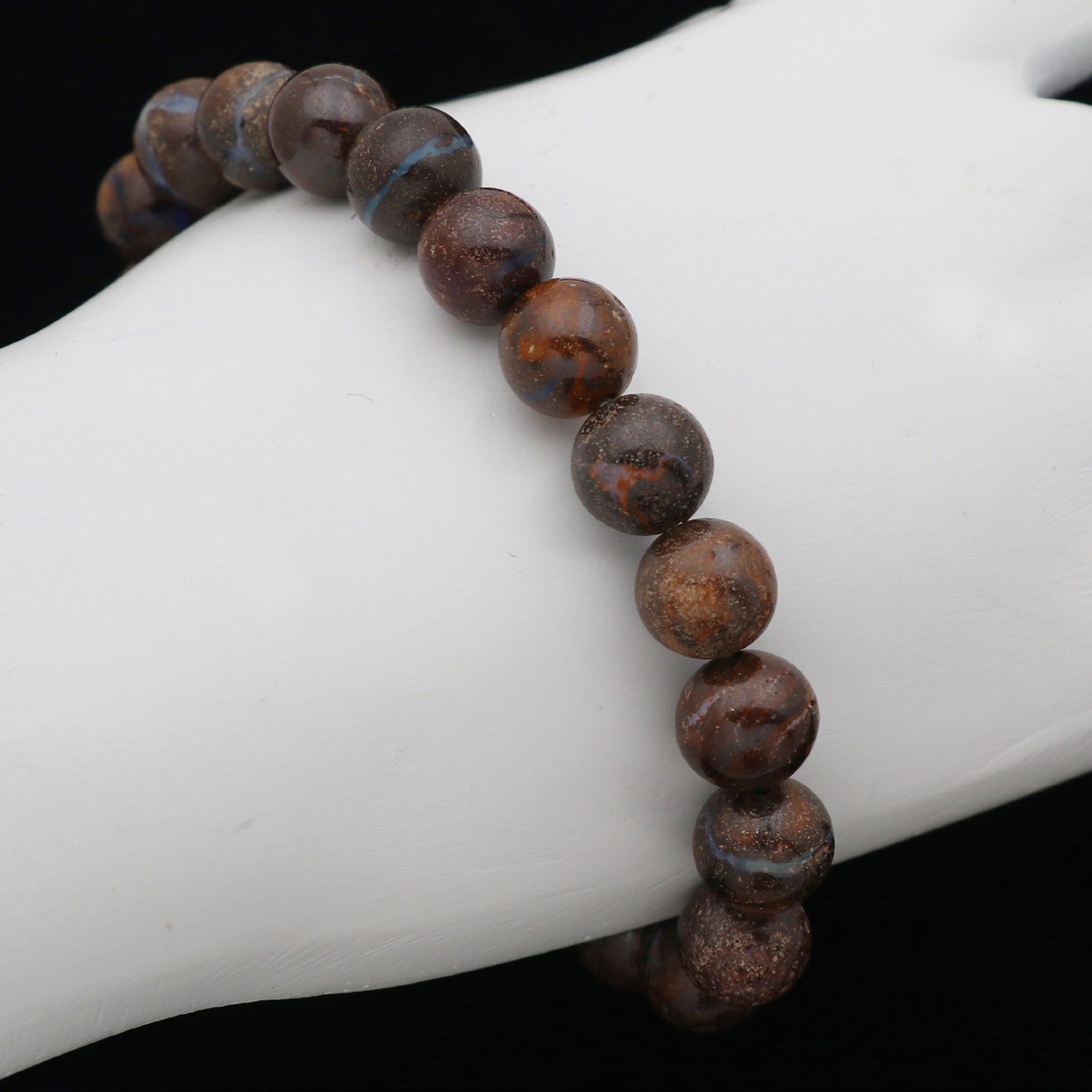 Natural Boulder Opal Smooth Round Bead Bracelet Handmade Gemstone Jewelry 114 Ct