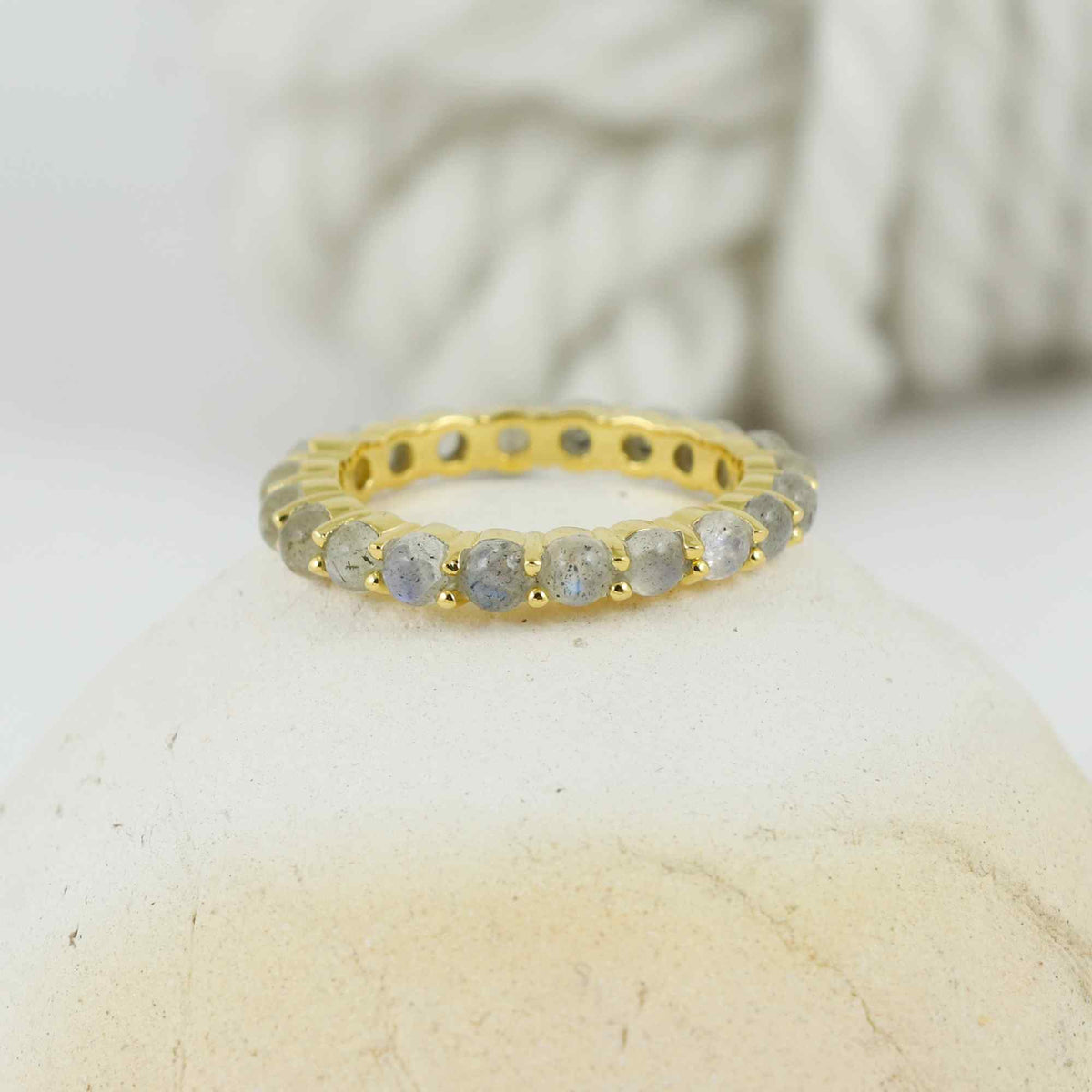 Natural Labradorite 3mm Round Cabochon Ring 925 Sterling Silver Handmade Solitaire Gemstone Ring