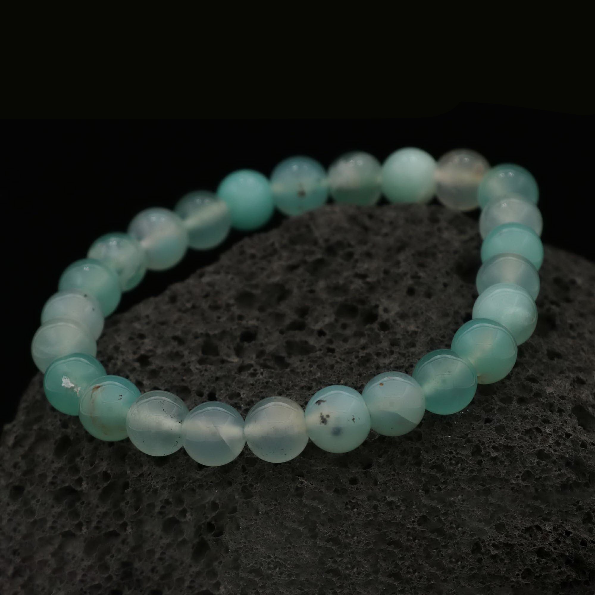 Premium Aqua Chalcedony Stretch Bracelet Natural Round Gemstone Beads Handmade 89 Ct